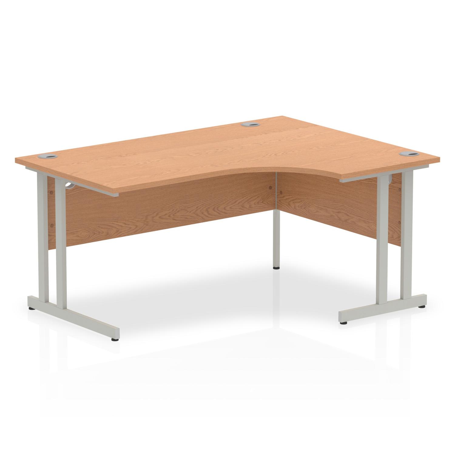 Impulse 1600mm Right Crescent Office Desk Oak Top Silver Cantilever Leg