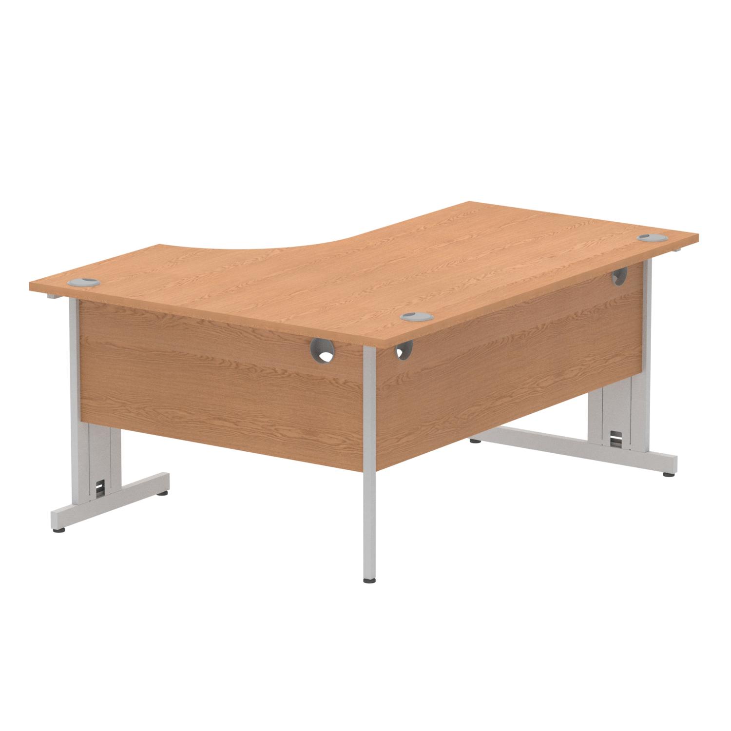 Impulse 1600mm Left Crescent Office Desk Oak Top Silver Cable Managed Leg