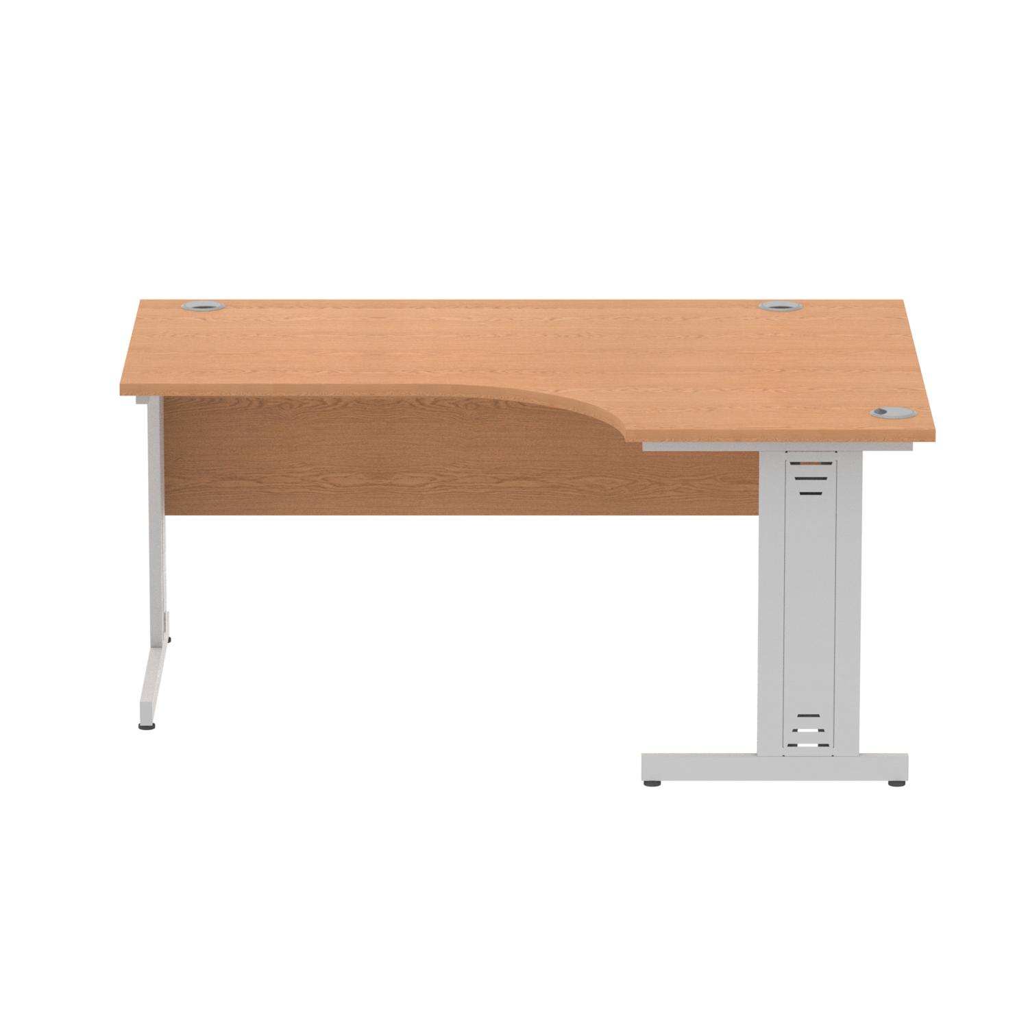 Impulse 1600mm Left Crescent Office Desk Oak Top Silver Cable Managed Leg