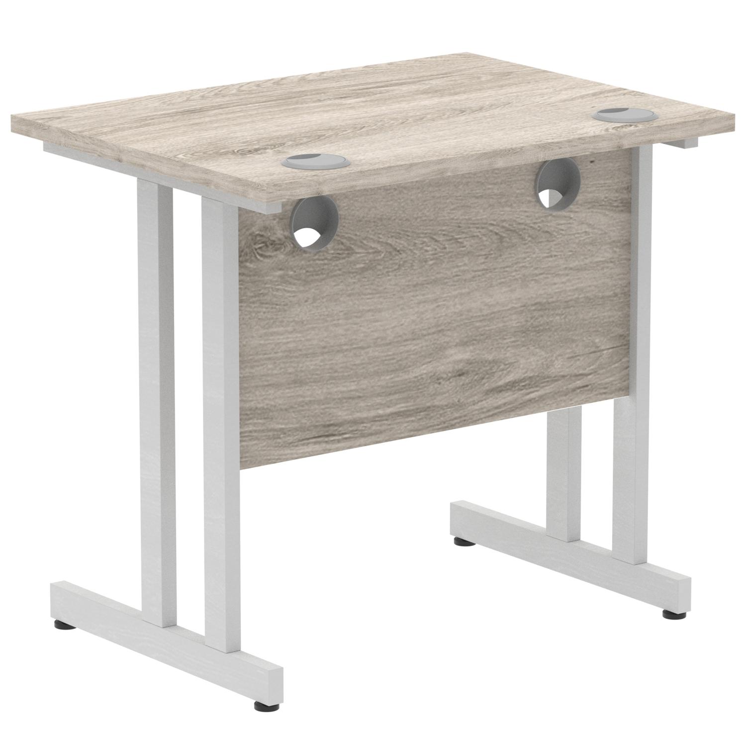 Impulse 800 x 600mm Straight Office Desk Grey Oak Top Silver Cantilever Leg