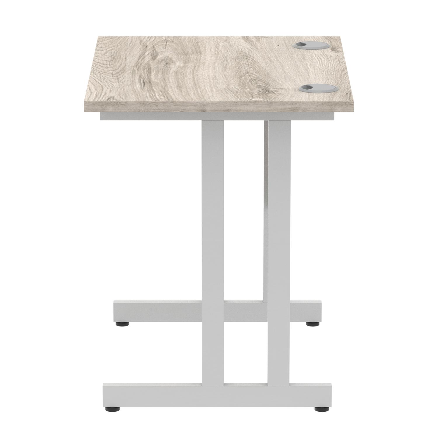 Impulse 800 x 600mm Straight Office Desk Grey Oak Top Silver Cantilever Leg