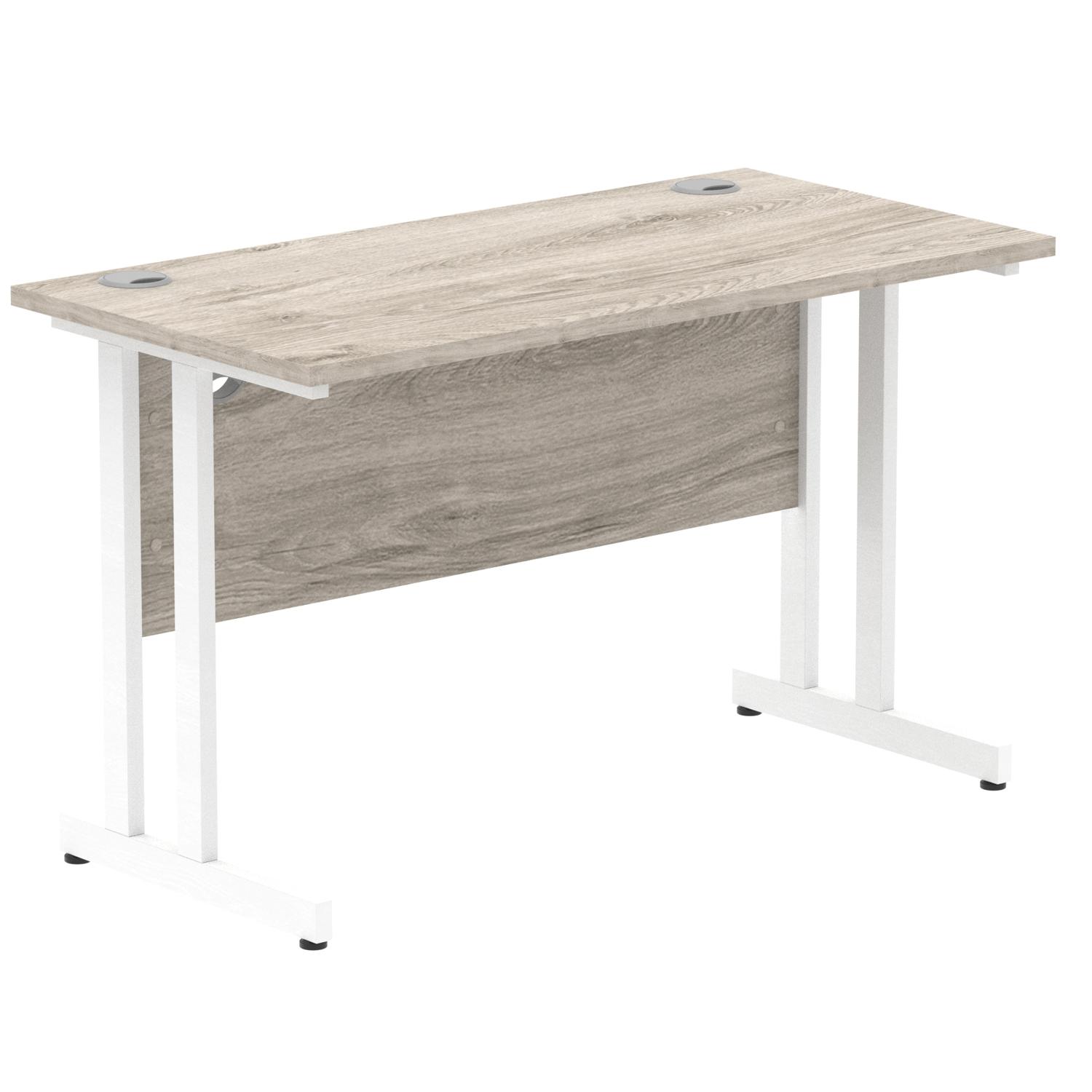 Impulse 1200 x 600mm Straight Office Desk Grey Oak Top White Cantilever Leg