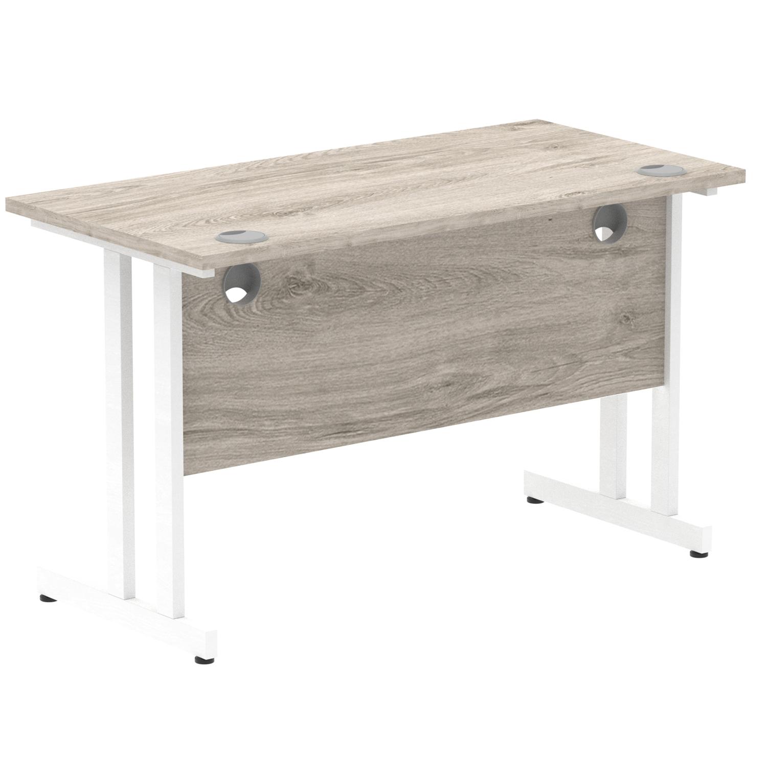 Impulse 1200 x 600mm Straight Office Desk Grey Oak Top White Cantilever Leg
