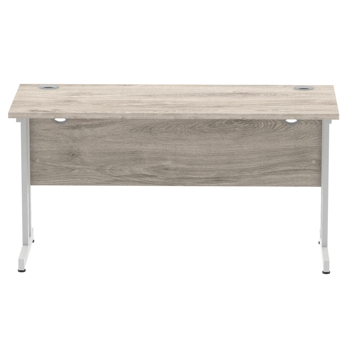 Impulse 1400 x 600mm Straight Office Desk Grey Oak Top Silver Cantilever Leg