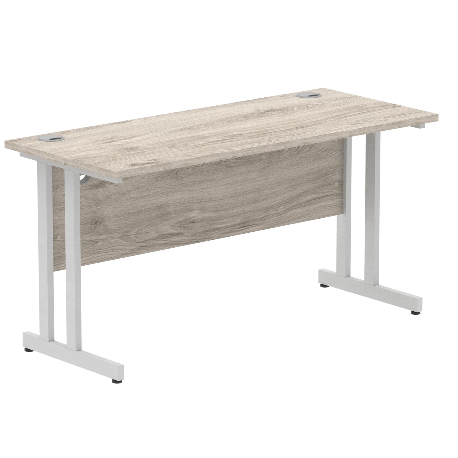 Impulse 1400 x 600mm Straight Office Desk Grey Oak Top Silver Cantilever Leg