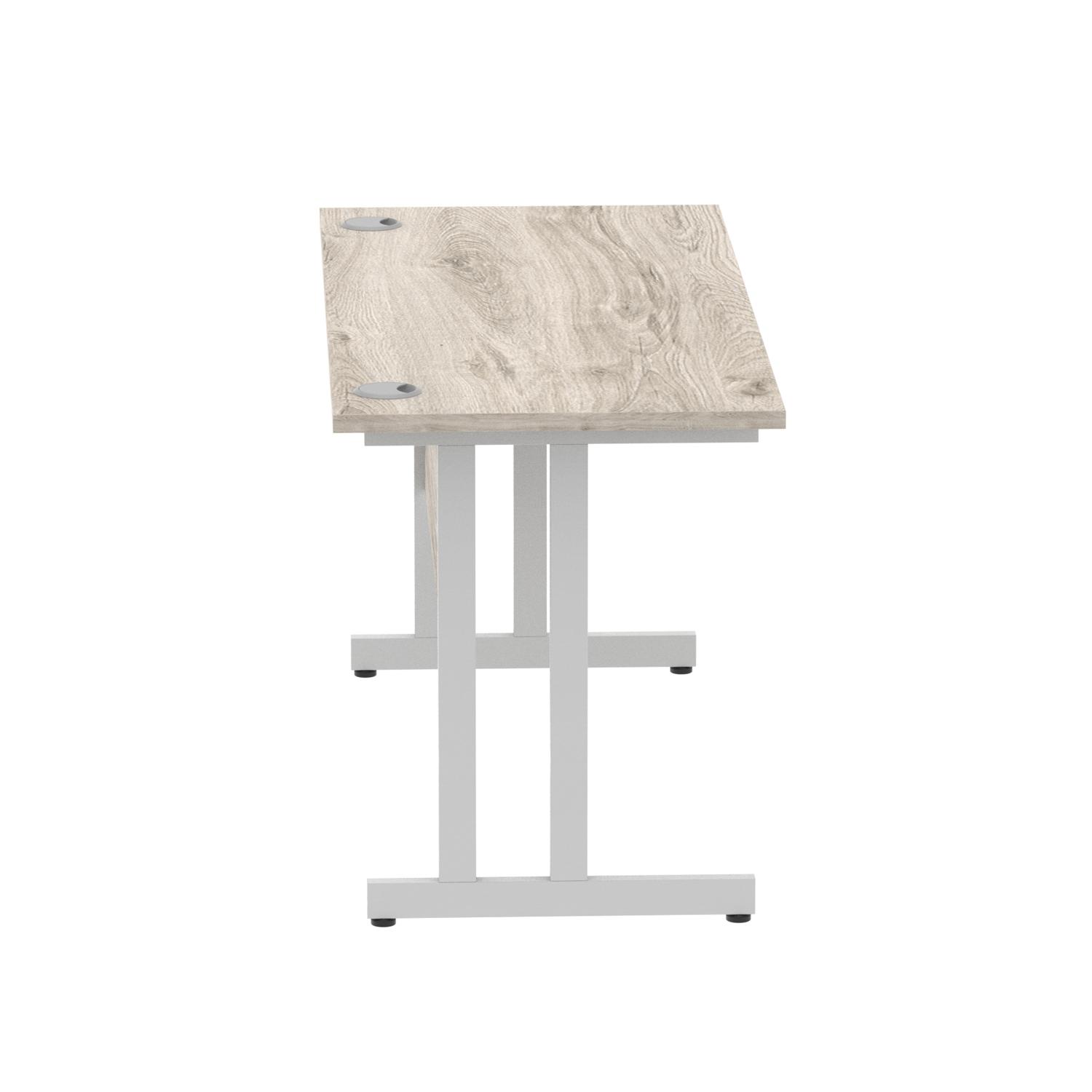 Impulse 1400 x 600mm Straight Office Desk Grey Oak Top Silver Cantilever Leg