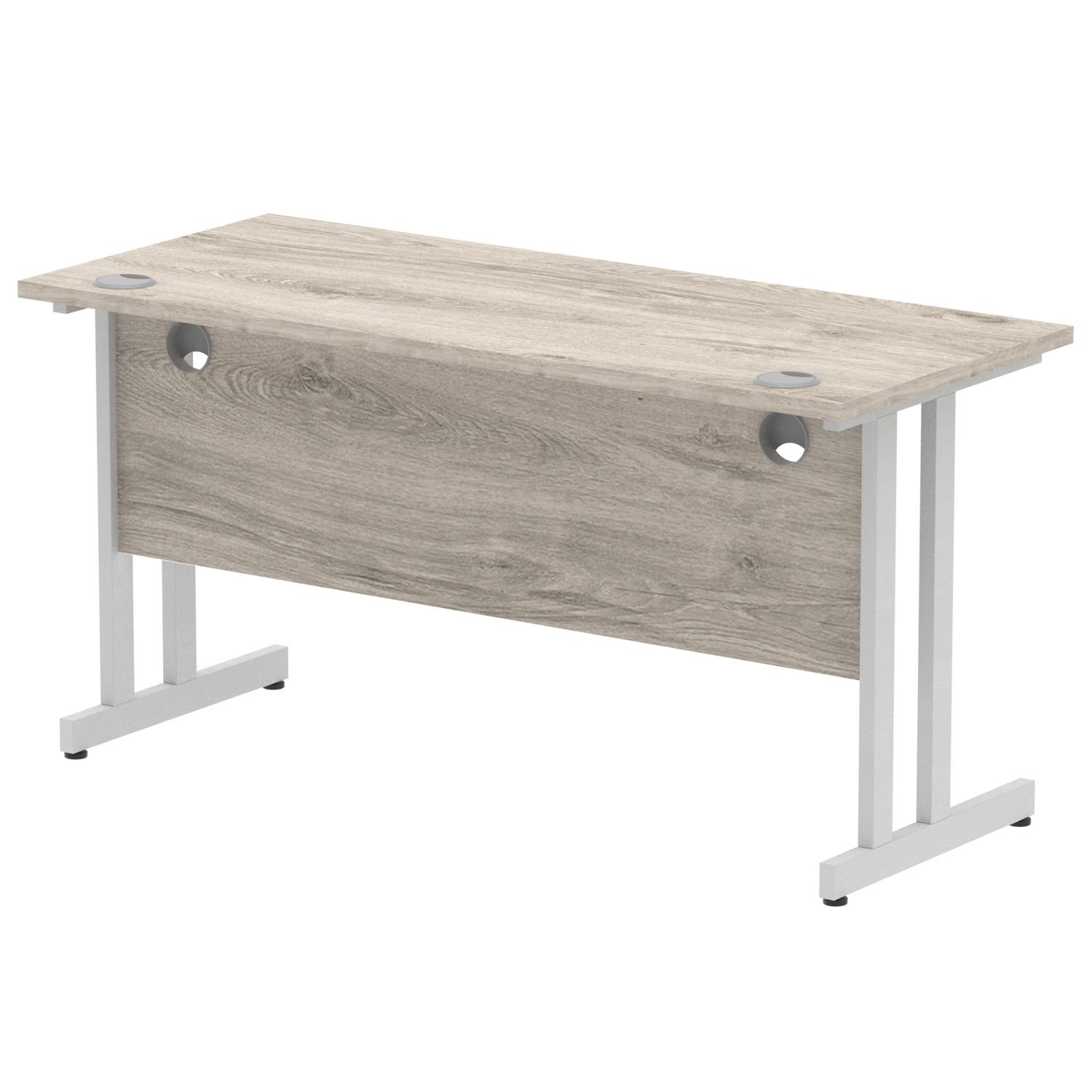 Impulse 1400 x 600mm Straight Office Desk Grey Oak Top Silver Cantilever Leg