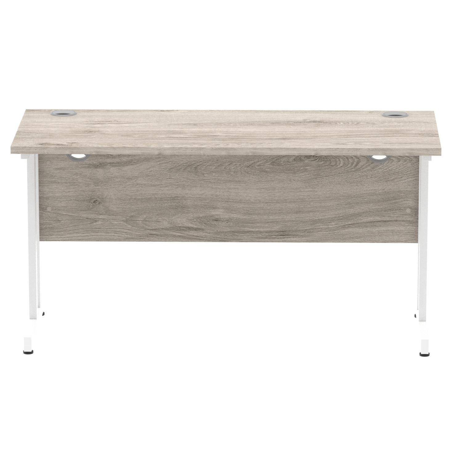 Impulse 1400 x 600mm Straight Office Desk Grey Oak Top White Cantilever Leg