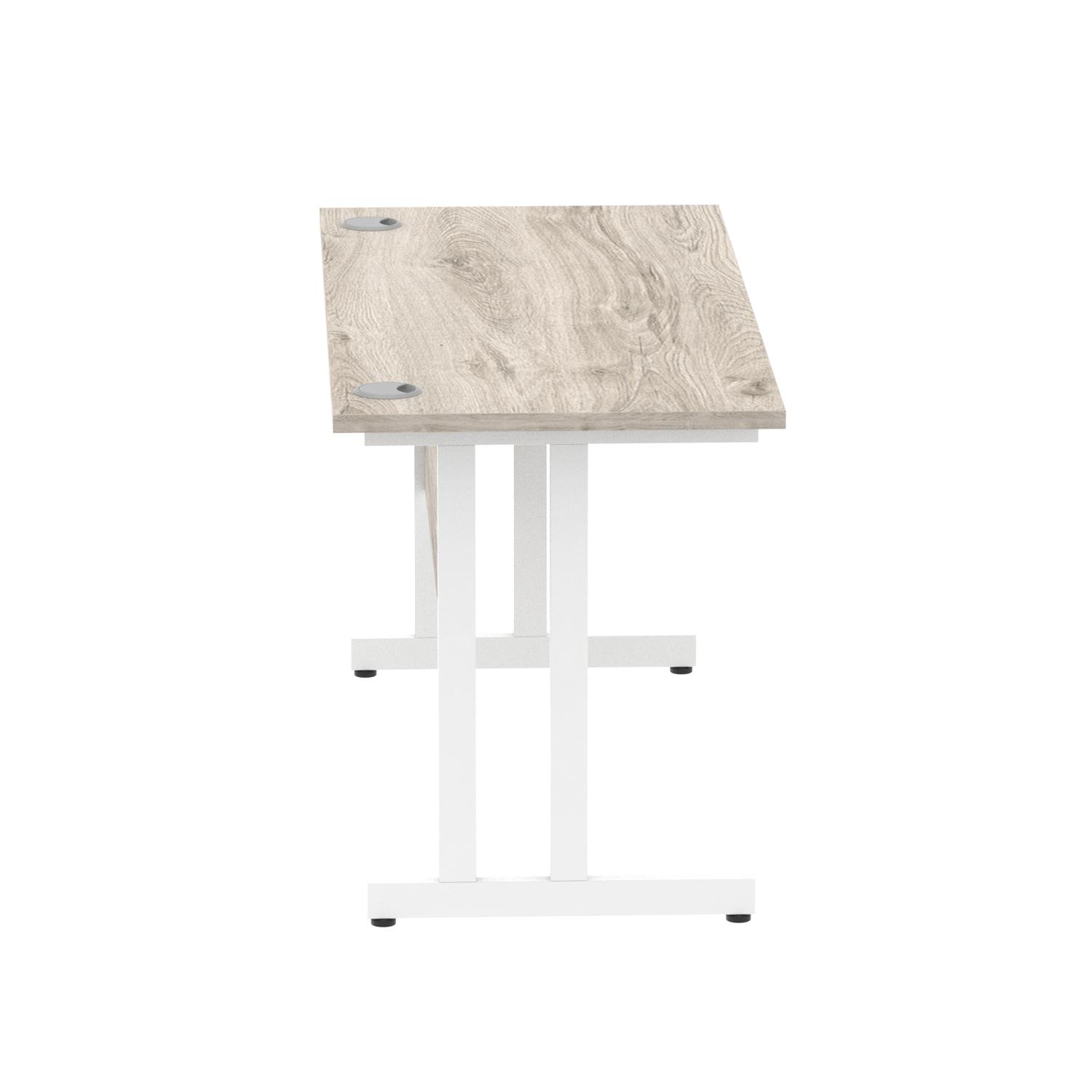 Impulse 1400 x 600mm Straight Office Desk Grey Oak Top White Cantilever Leg