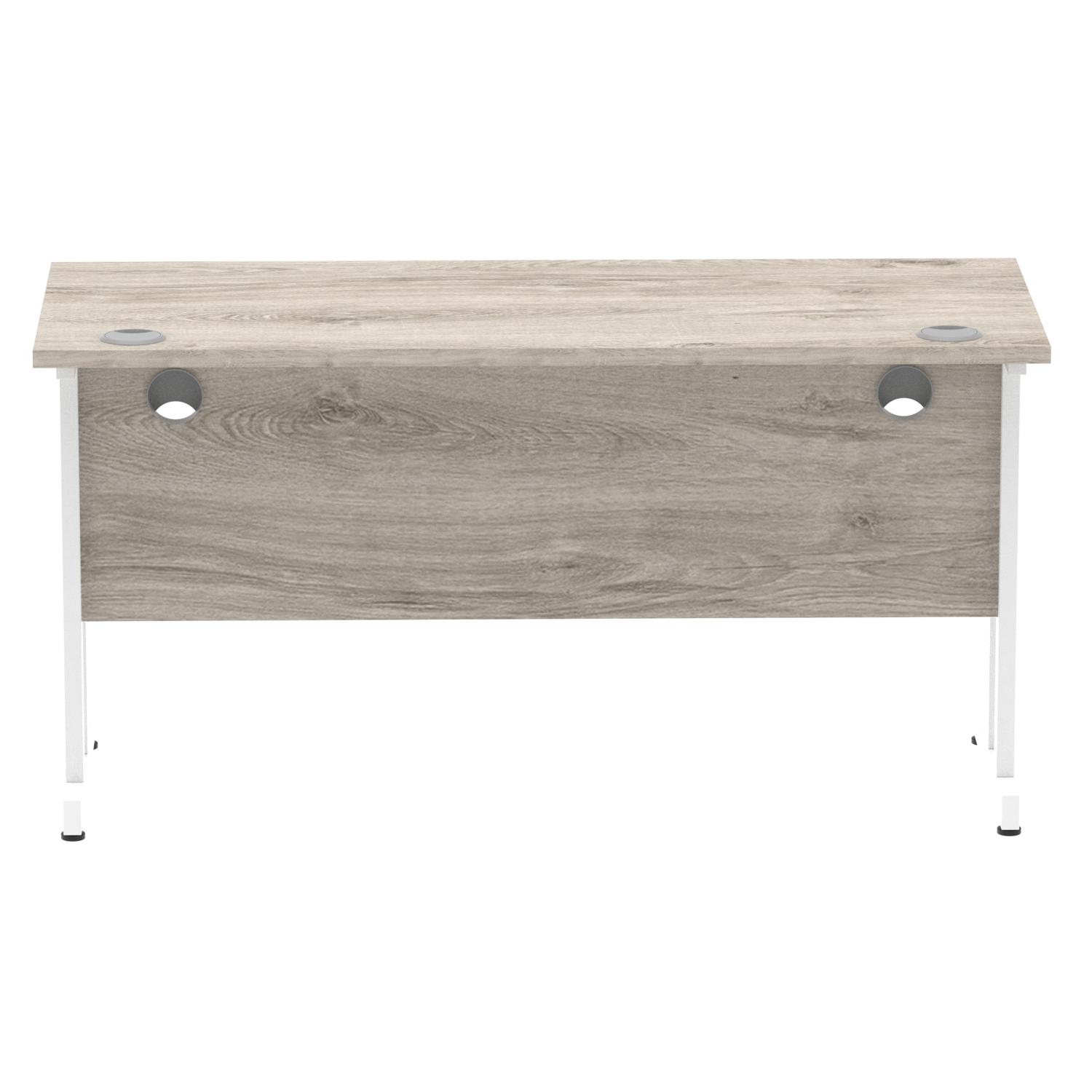 Impulse 1400 x 600mm Straight Office Desk Grey Oak Top White Cantilever Leg