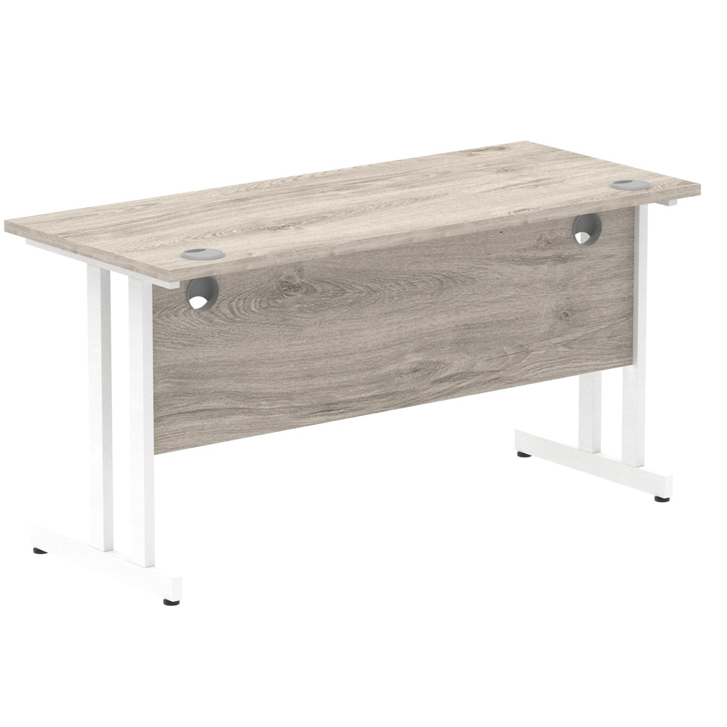 Impulse 1400 x 600mm Straight Office Desk Grey Oak Top White Cantilever Leg