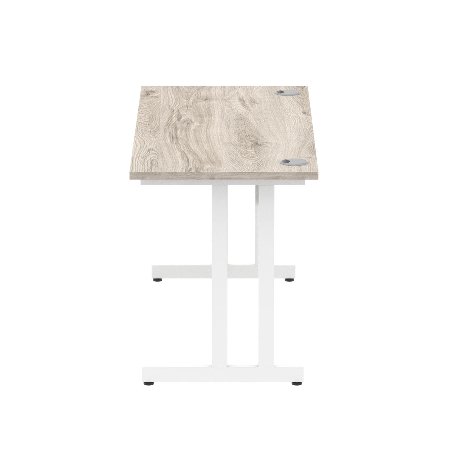 Impulse 1400 x 600mm Straight Office Desk Grey Oak Top White Cantilever Leg