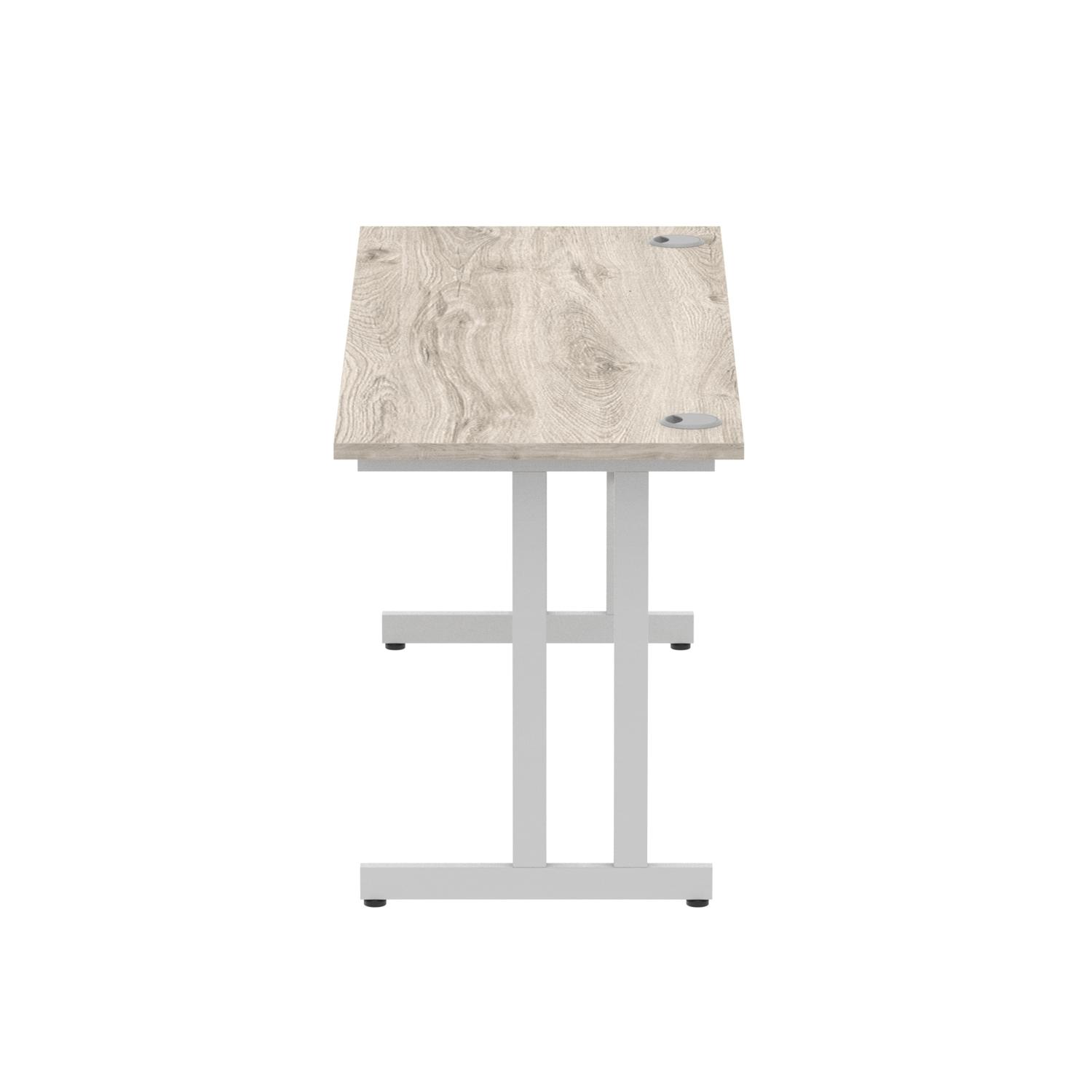 Impulse 1600 x 600mm Straight Office Desk Grey Oak Top Silver Cantilever Leg