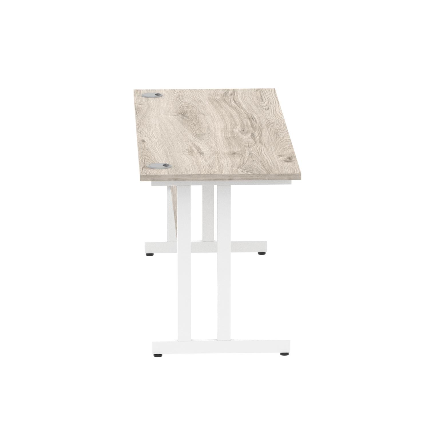 Impulse 1600 x 600mm Straight Office Desk Grey Oak Top White Cantilever Leg