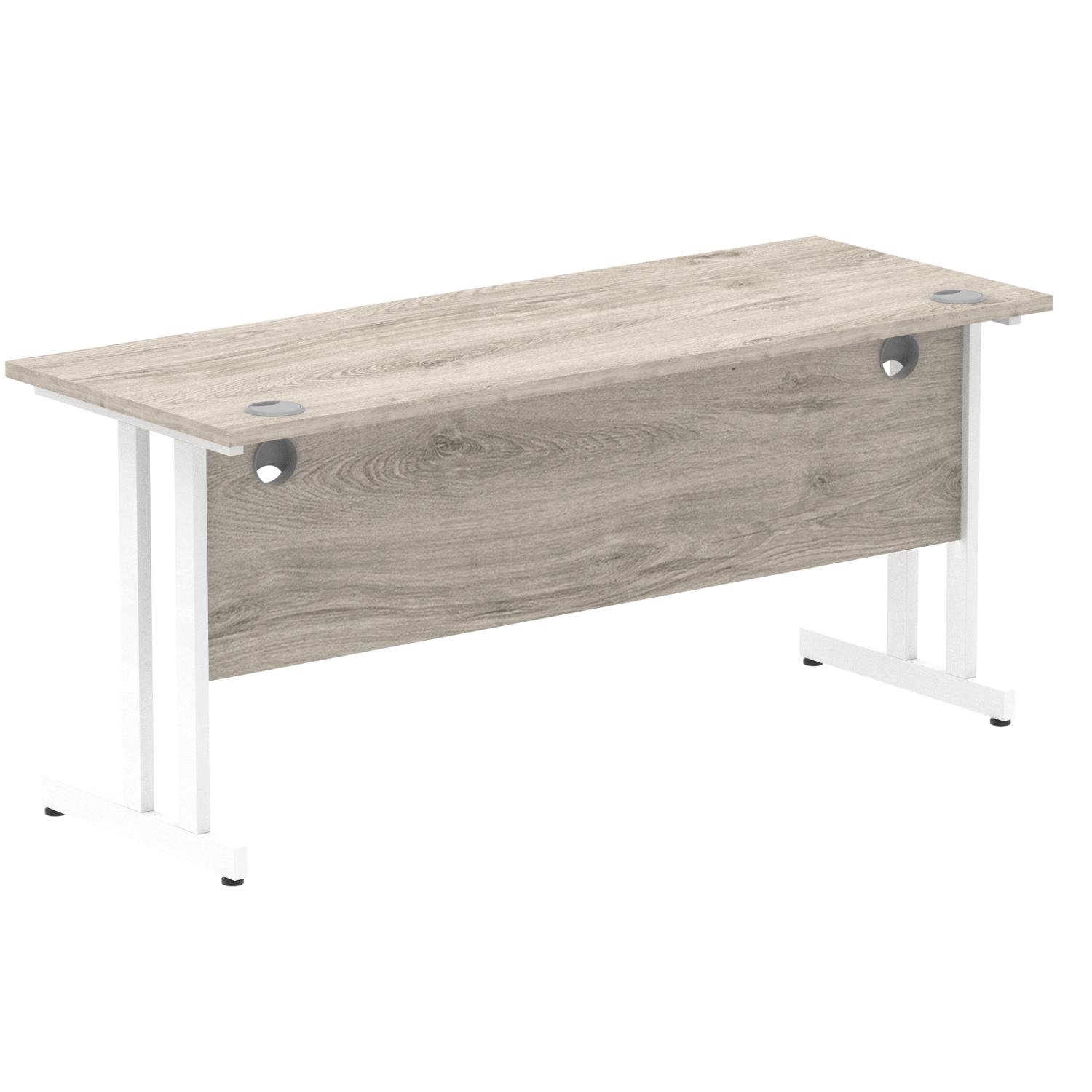 Impulse 1600 x 600mm Straight Office Desk Grey Oak Top White Cantilever Leg