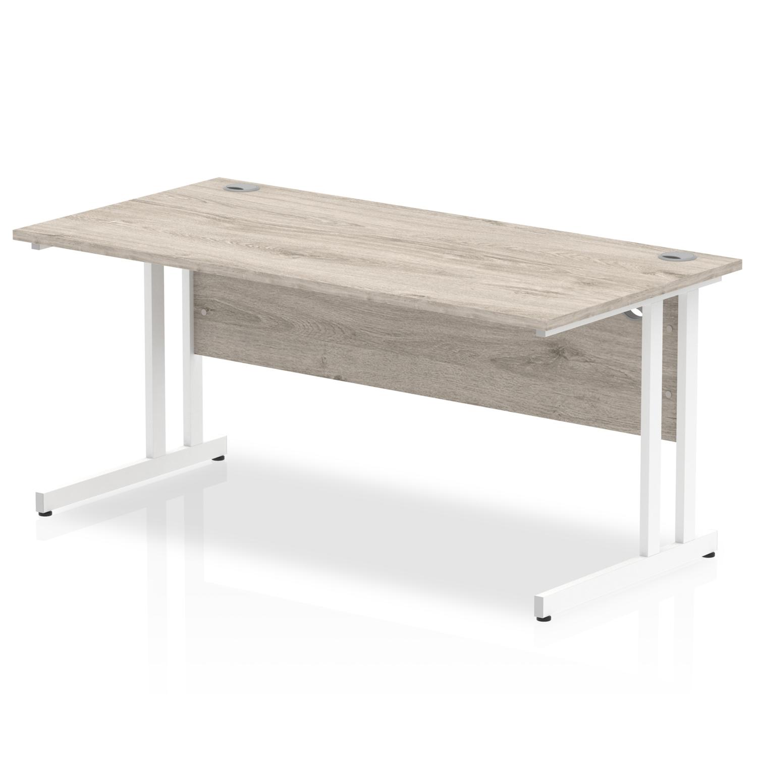 Impulse 1600 x 800mm Straight Office Desk Grey Oak Top White Cantilever Leg