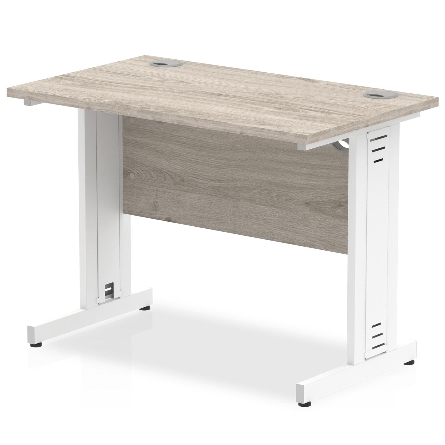 Impulse 1000 x 600mm Straight Office Desk Grey Oak Top White Cable Managed Leg