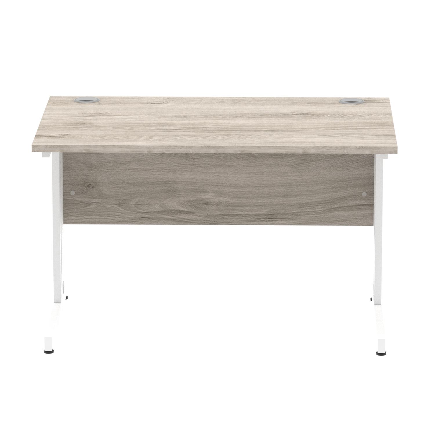Impulse 1200 x 800mm Straight Office Desk Grey Oak Top White Cable Managed Leg