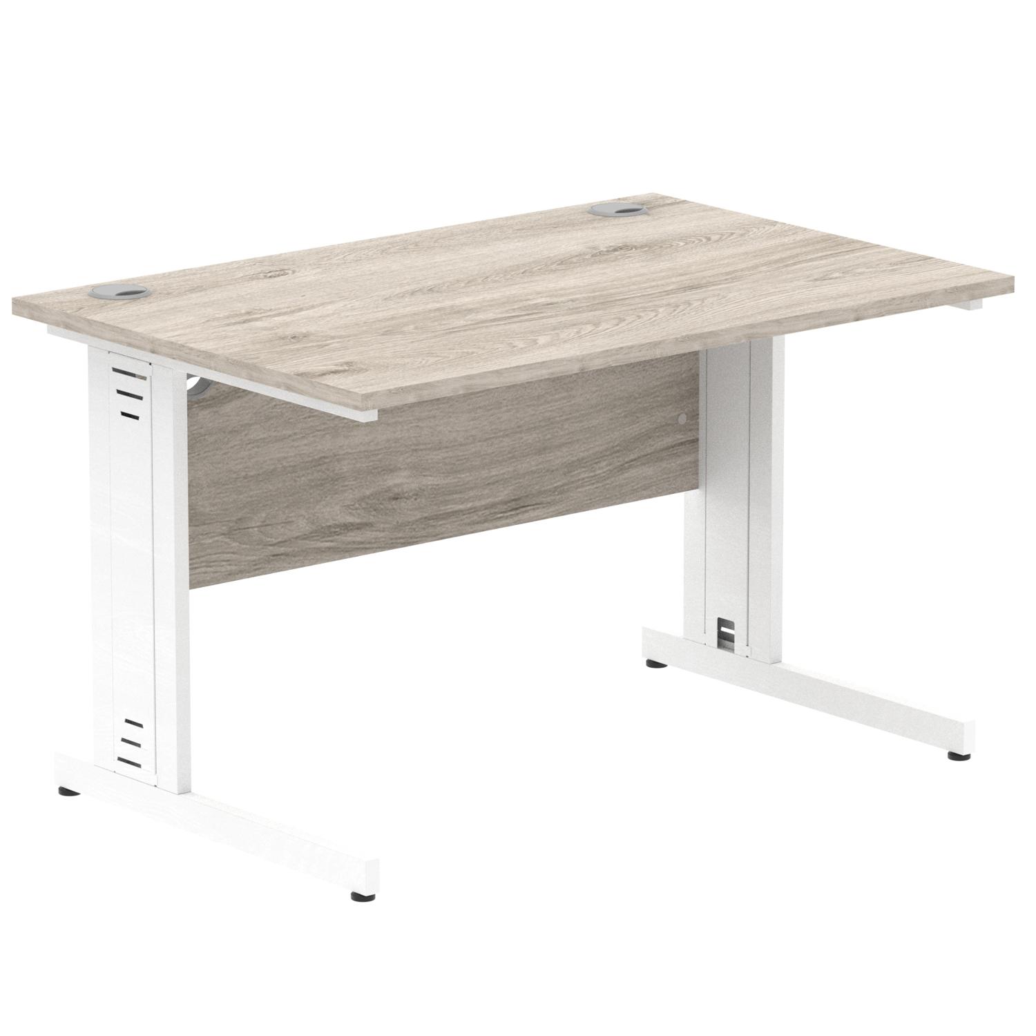 Impulse 1200 x 800mm Straight Office Desk Grey Oak Top White Cable Managed Leg