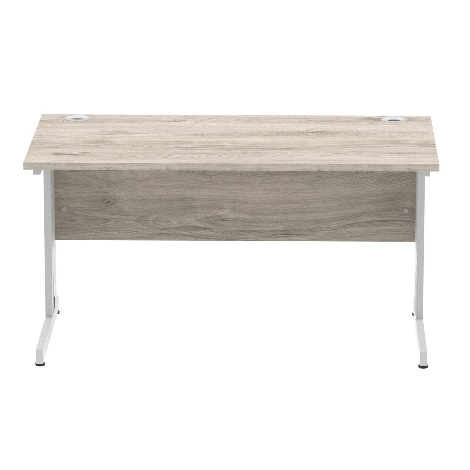 Impulse 1400 x 800mm Straight Office Desk Grey Oak Top Silver Cable Managed Leg