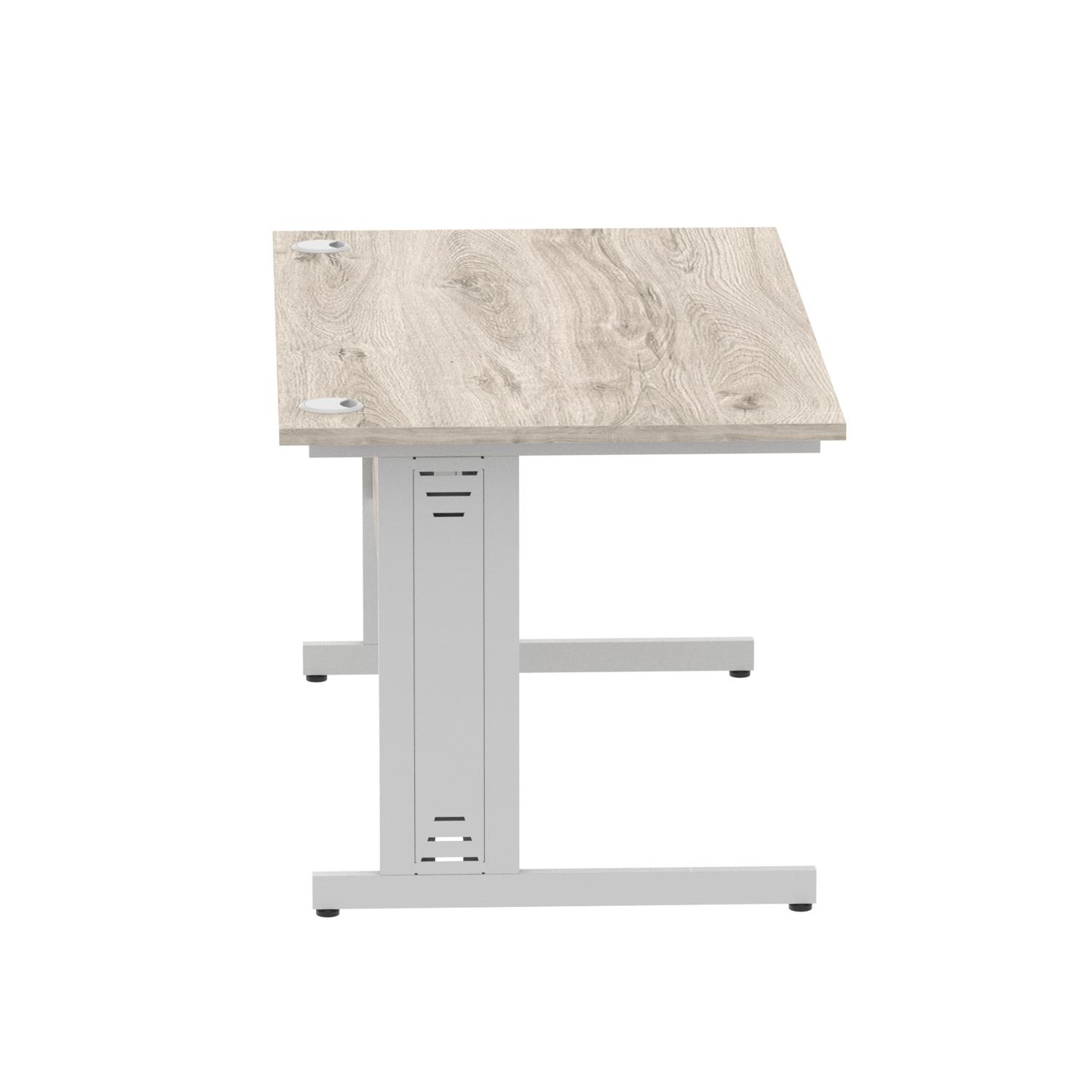 Impulse 1400 x 800mm Straight Office Desk Grey Oak Top Silver Cable Managed Leg