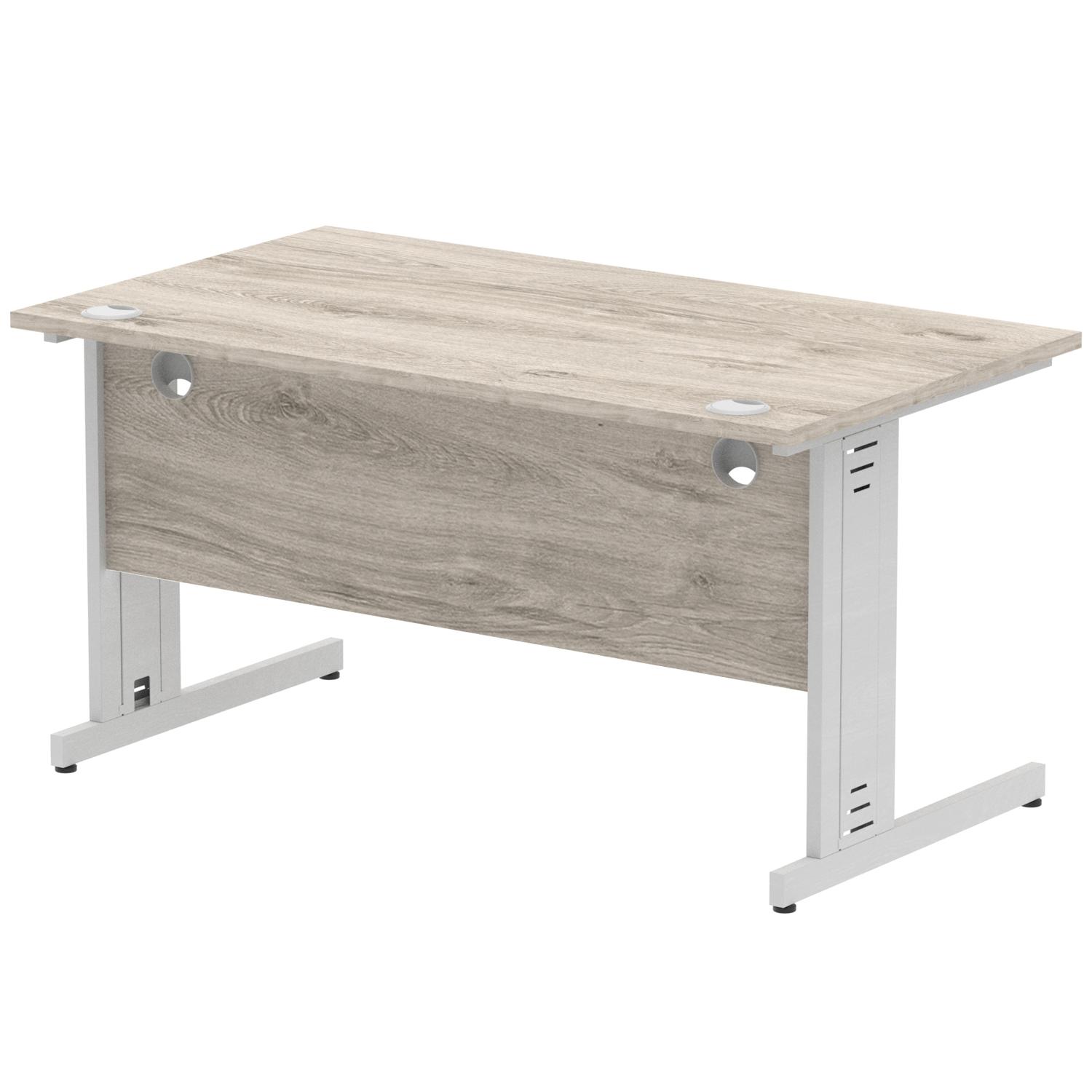 Impulse 1400 x 800mm Straight Office Desk Grey Oak Top Silver Cable Managed Leg