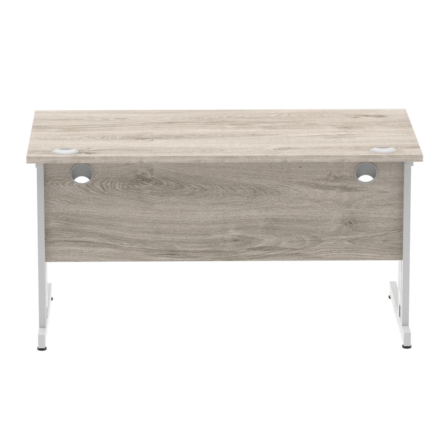 Impulse 1400 x 800mm Straight Office Desk Grey Oak Top Silver Cable Managed Leg