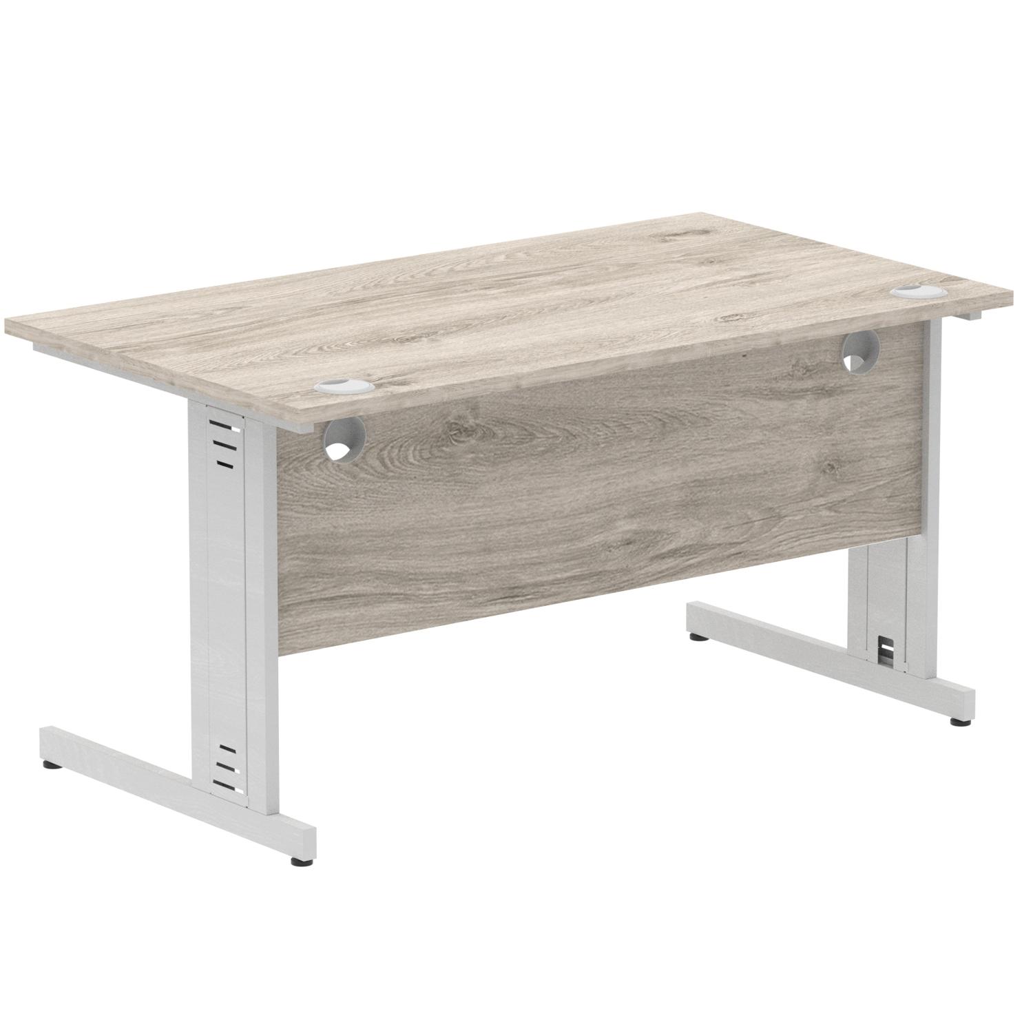 Impulse 1400 x 800mm Straight Office Desk Grey Oak Top Silver Cable Managed Leg