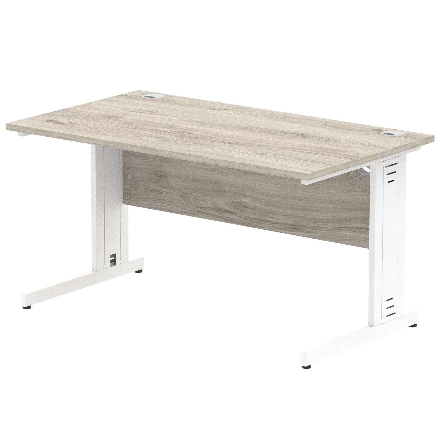 Impulse 1400 x 800mm Straight Office Desk Grey Oak Top White Cable Managed Leg