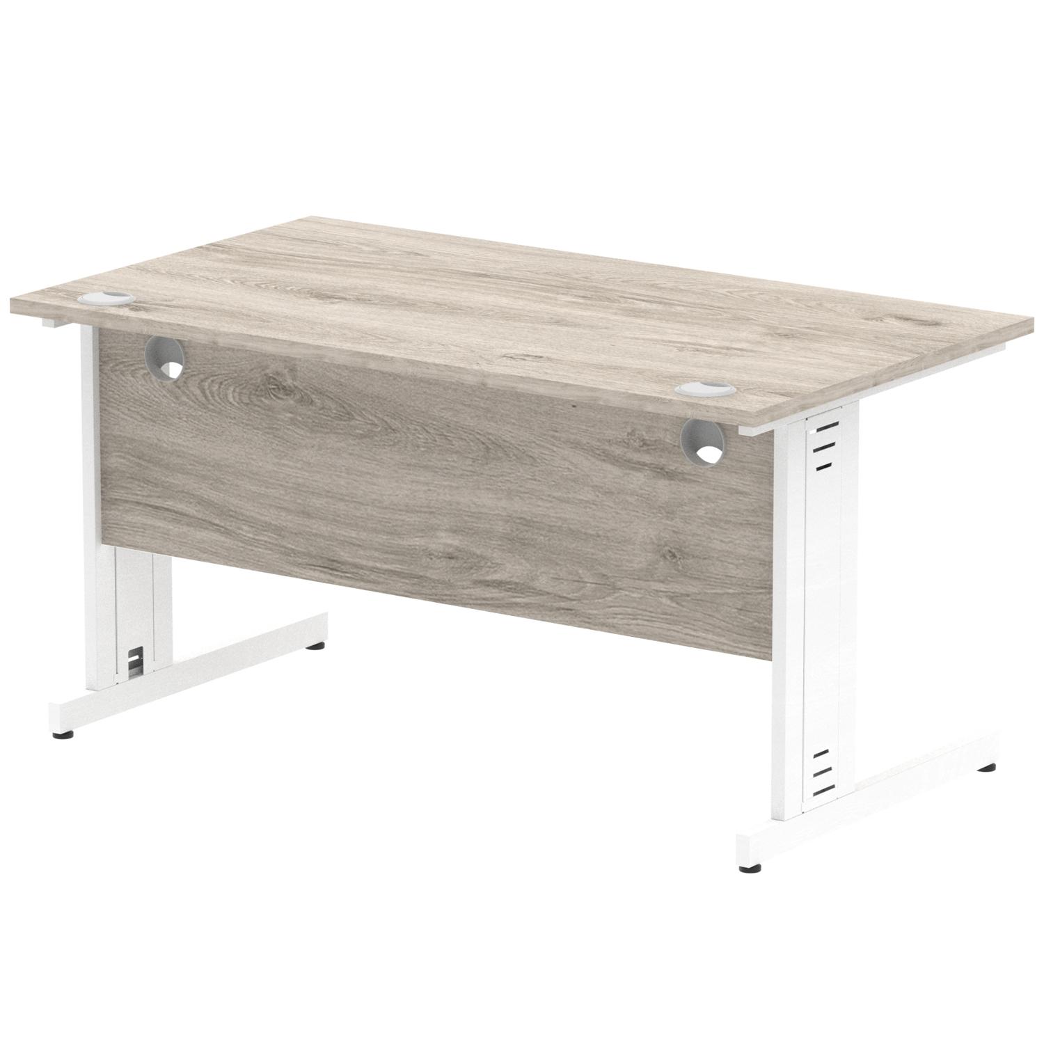 Impulse 1400 x 800mm Straight Office Desk Grey Oak Top White Cable Managed Leg