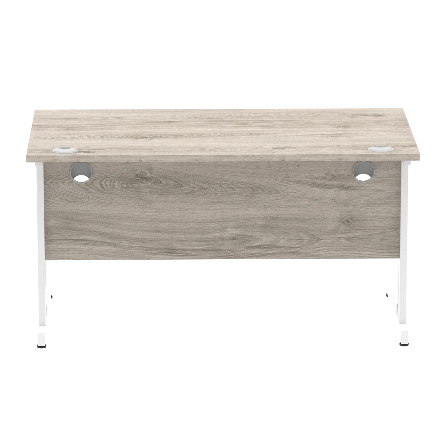 Impulse 1400 x 800mm Straight Office Desk Grey Oak Top White Cable Managed Leg