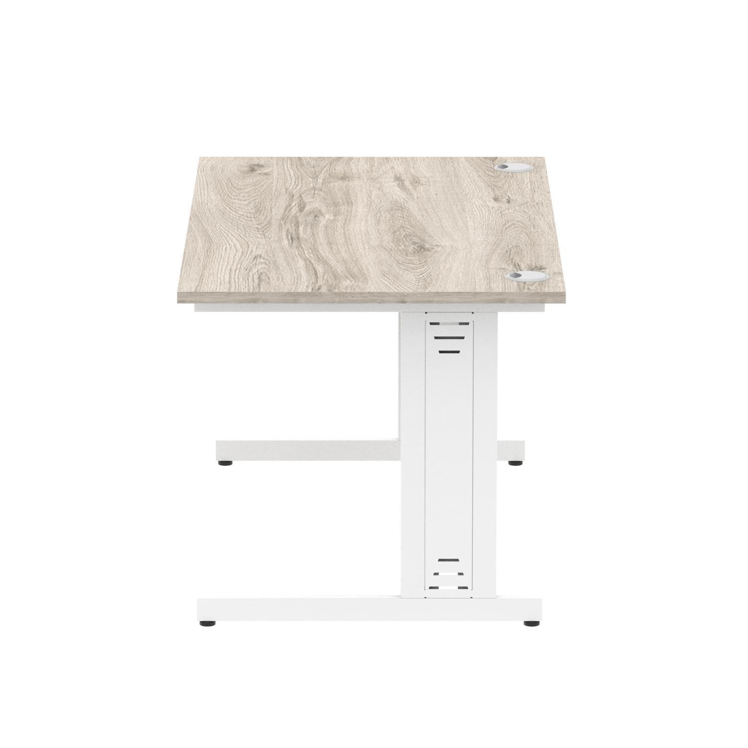 Impulse 1400 x 800mm Straight Office Desk Grey Oak Top White Cable Managed Leg