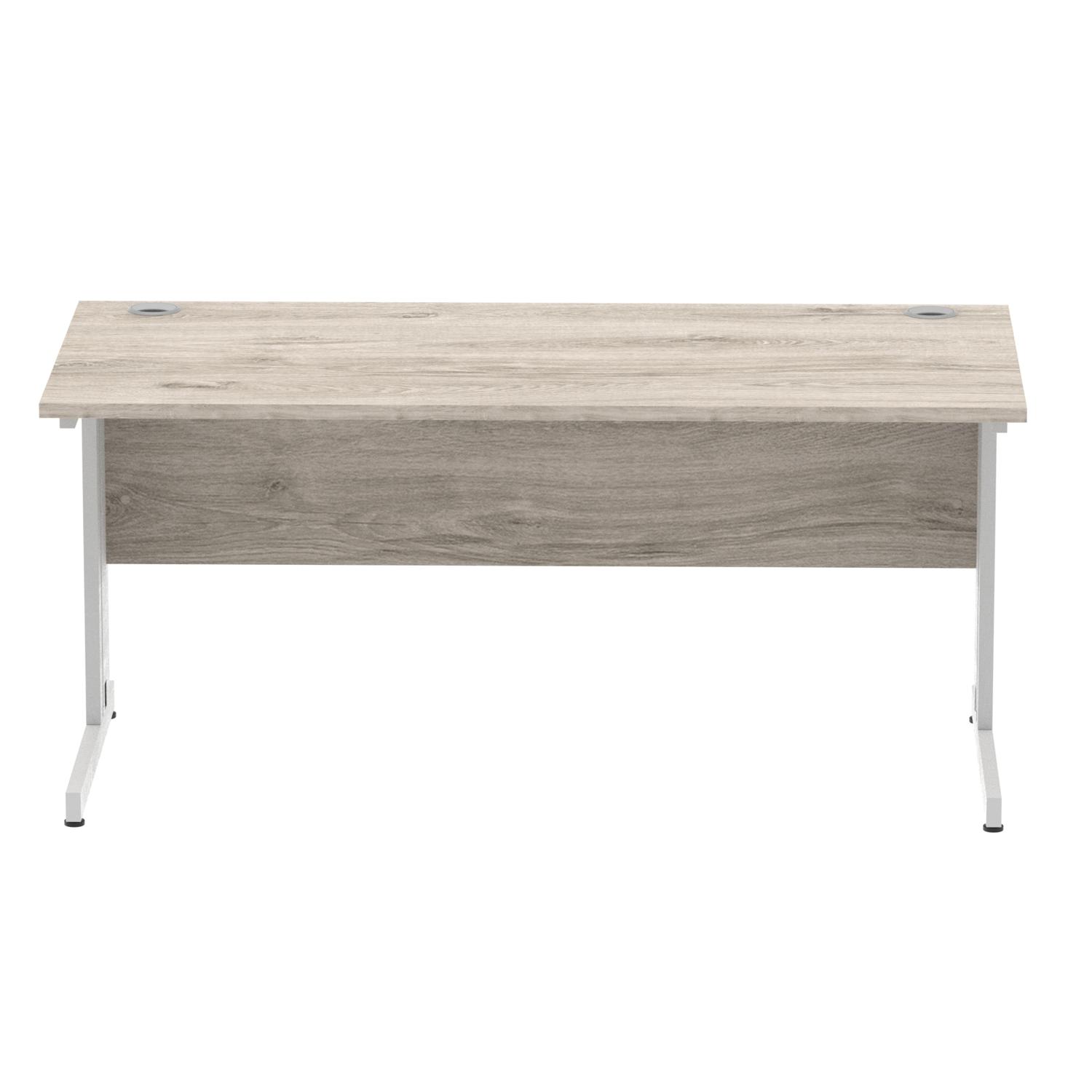 Impulse 1600 x 800mm Straight Office Desk Grey Oak Top Silver Cable Managed Leg