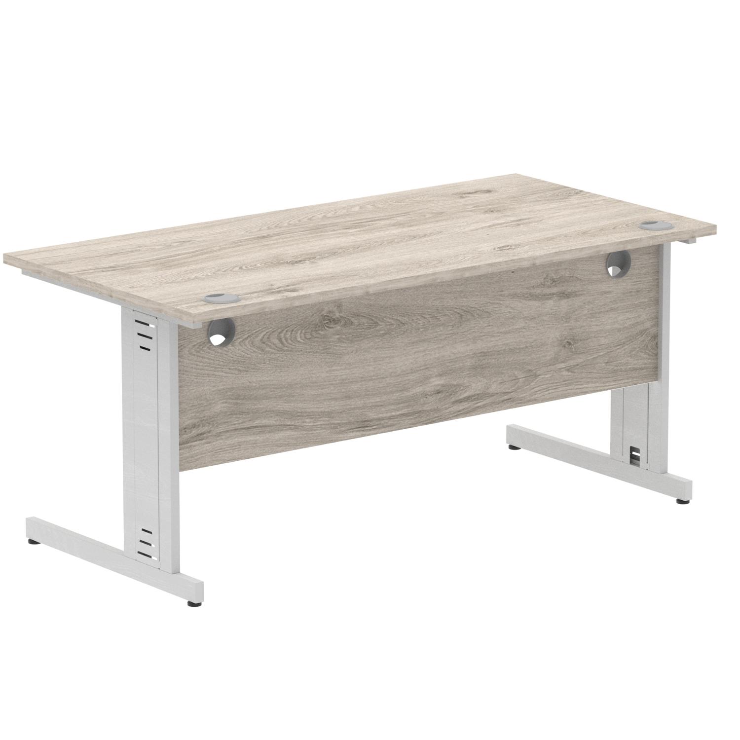 Impulse 1600 x 800mm Straight Office Desk Grey Oak Top Silver Cable Managed Leg
