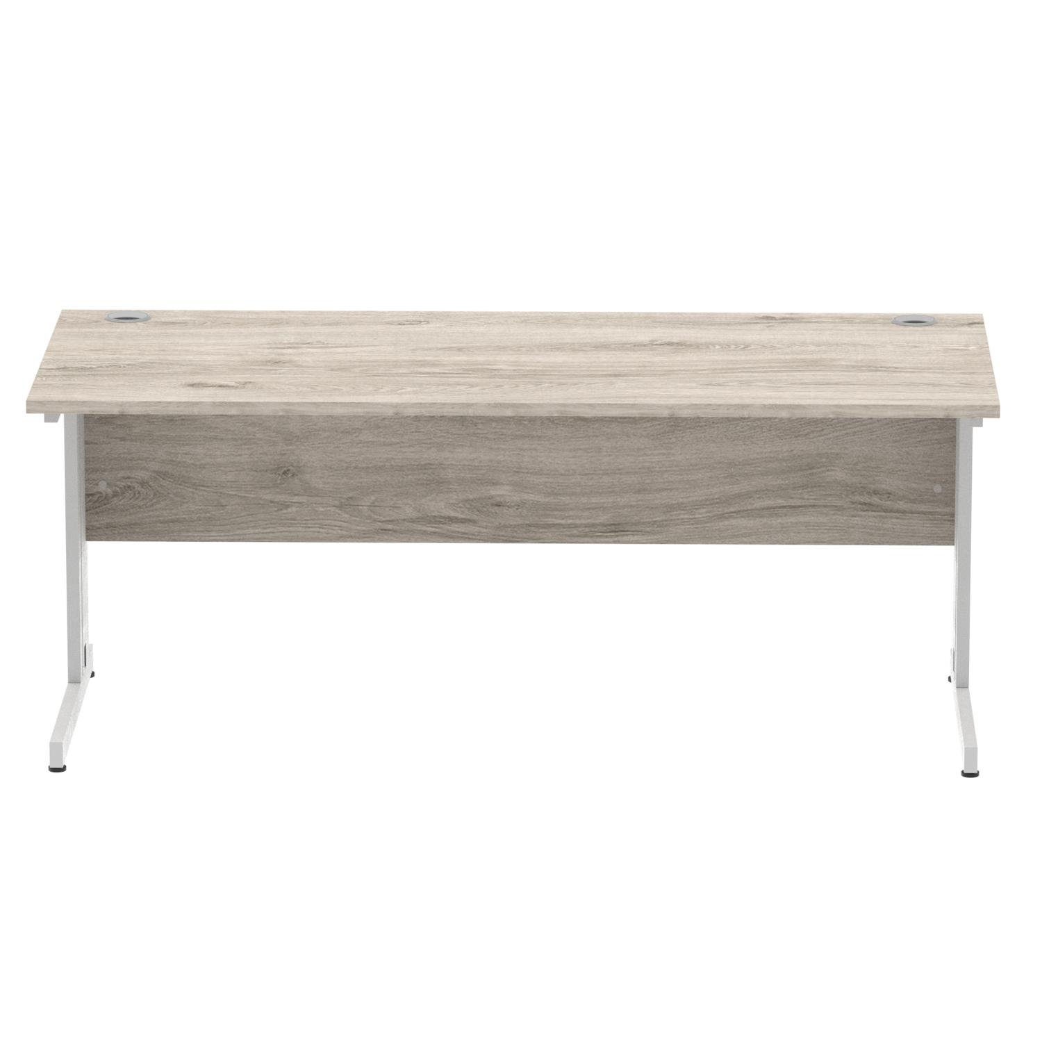 Impulse 1800 x 800mm Straight Office Desk Grey Oak Top Silver Cable Managed Leg