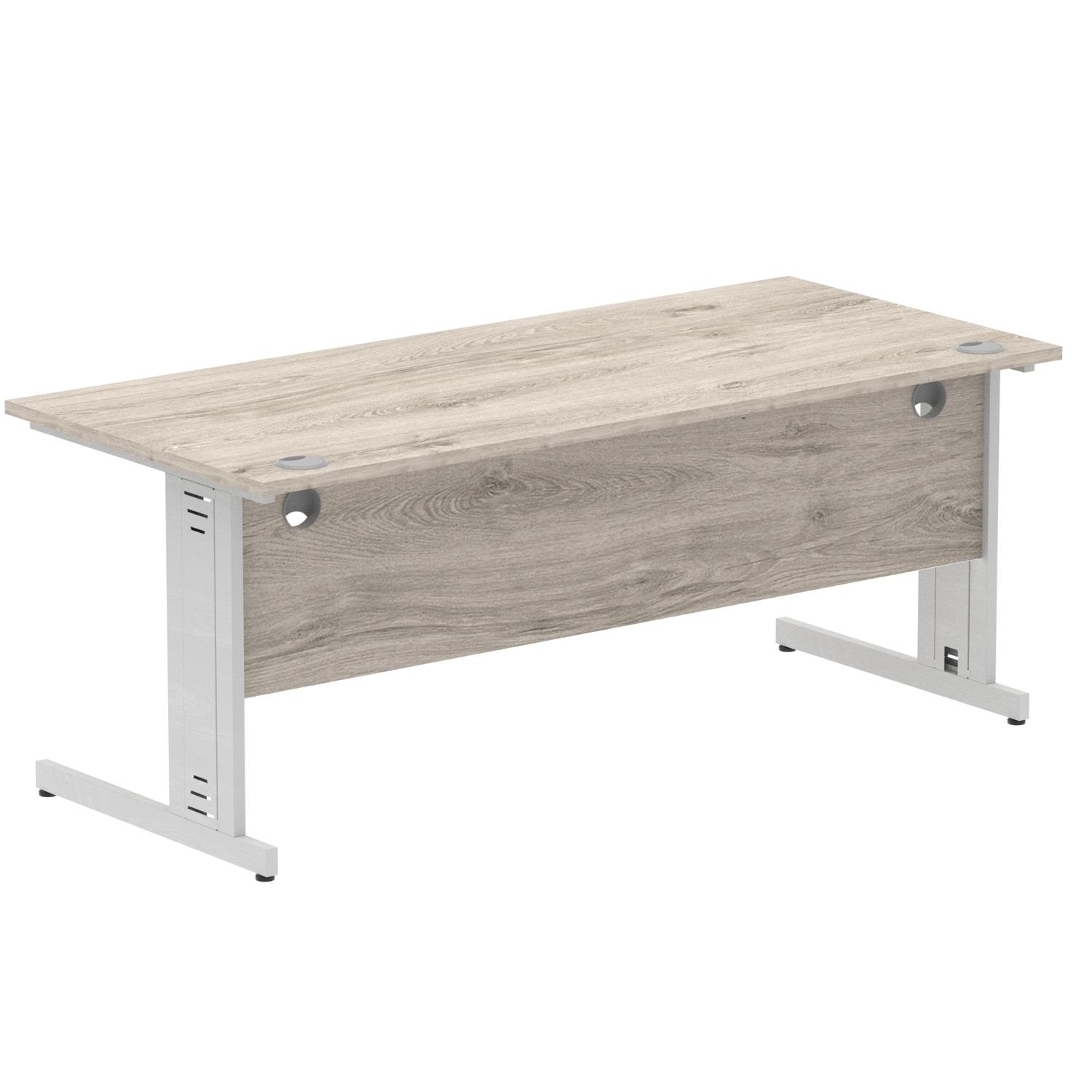 Impulse 1800 x 800mm Straight Office Desk Grey Oak Top Silver Cable Managed Leg
