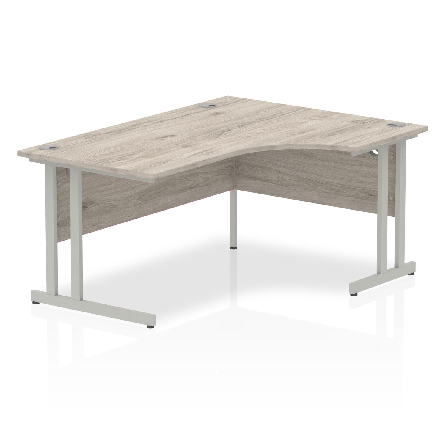 Impulse 1600mm Right Crescent Office Desk Grey Oak Top Silver Cantilever Leg