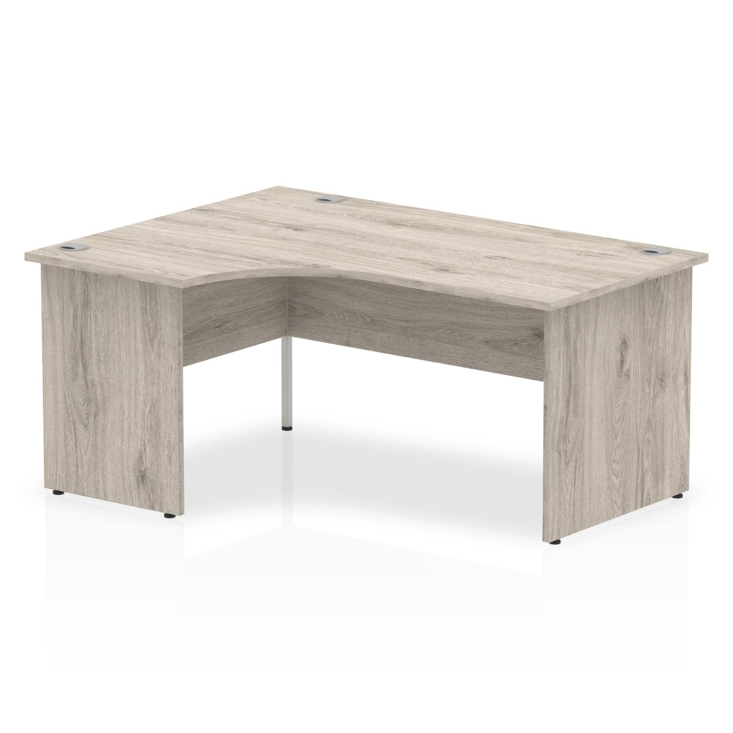 Impulse 1600mm Left Crescent Office Desk Grey Oak Top Panel End Leg