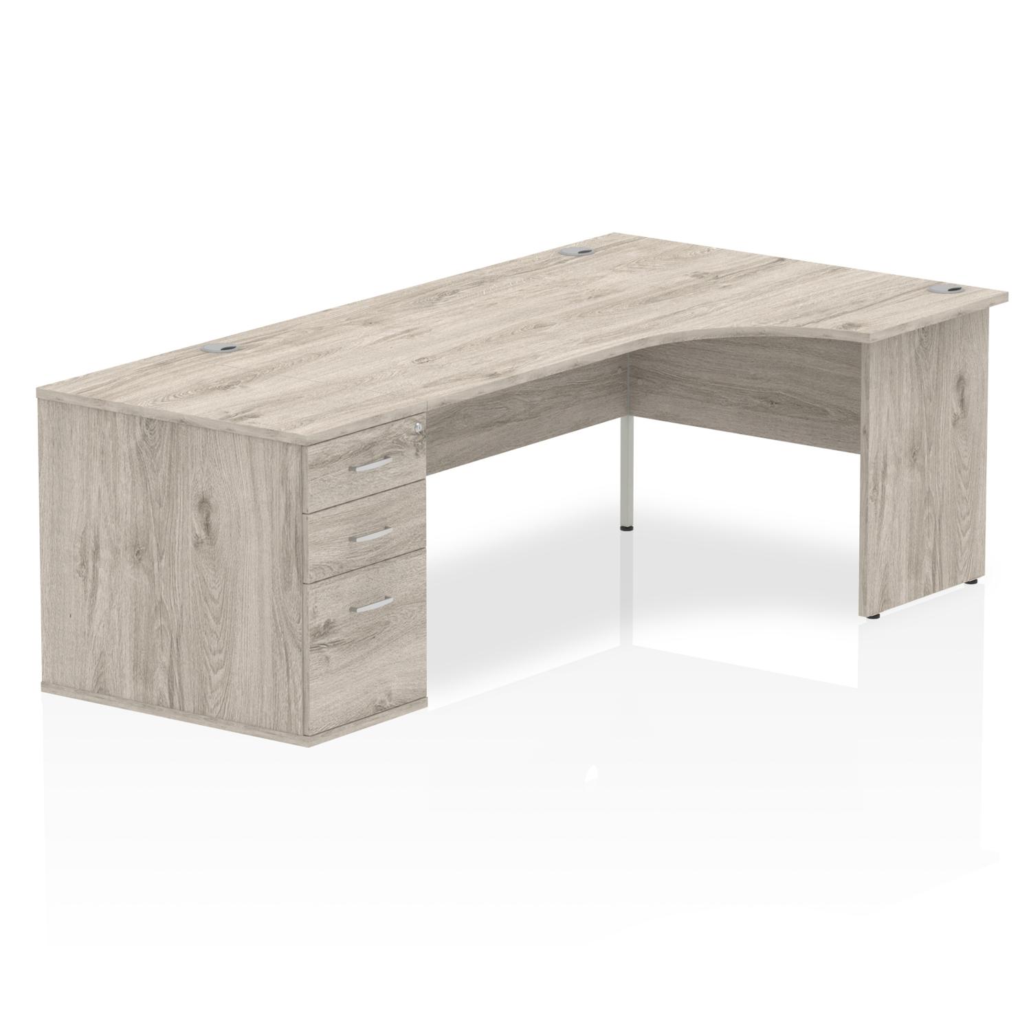 Impulse 1800mm Right Crescent Office Desk Grey Oak Top Panel End Leg Workstation 800 Deep Desk High Pedestal Impulse 1800mm Right Crescent Office Desk Grey Oak Top Panel End Leg Workstation 800 Deep Desk High Pedestal