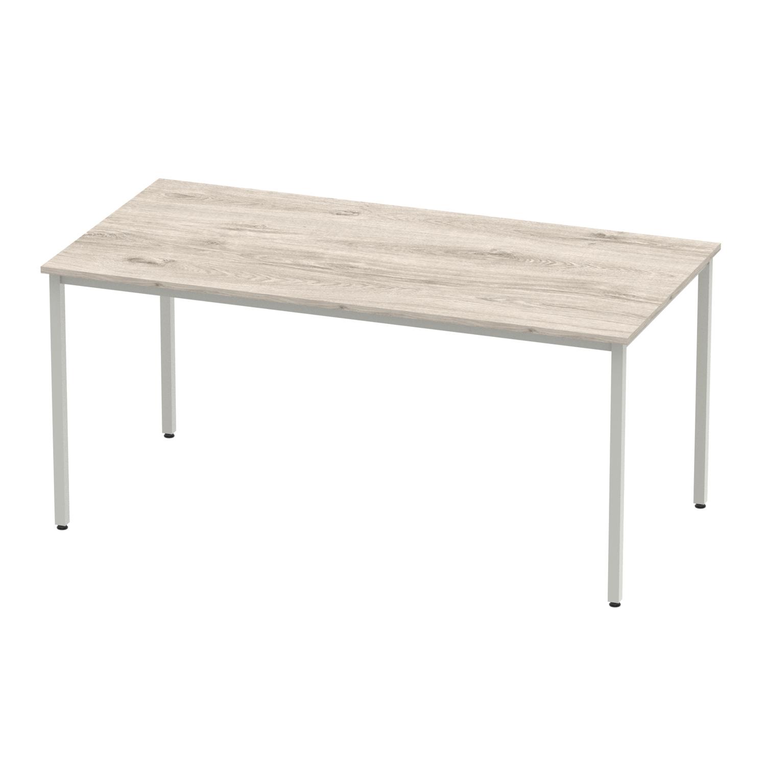 Impulse 1600mm Straight Table Grey Oak Top Silver Box Frame Leg