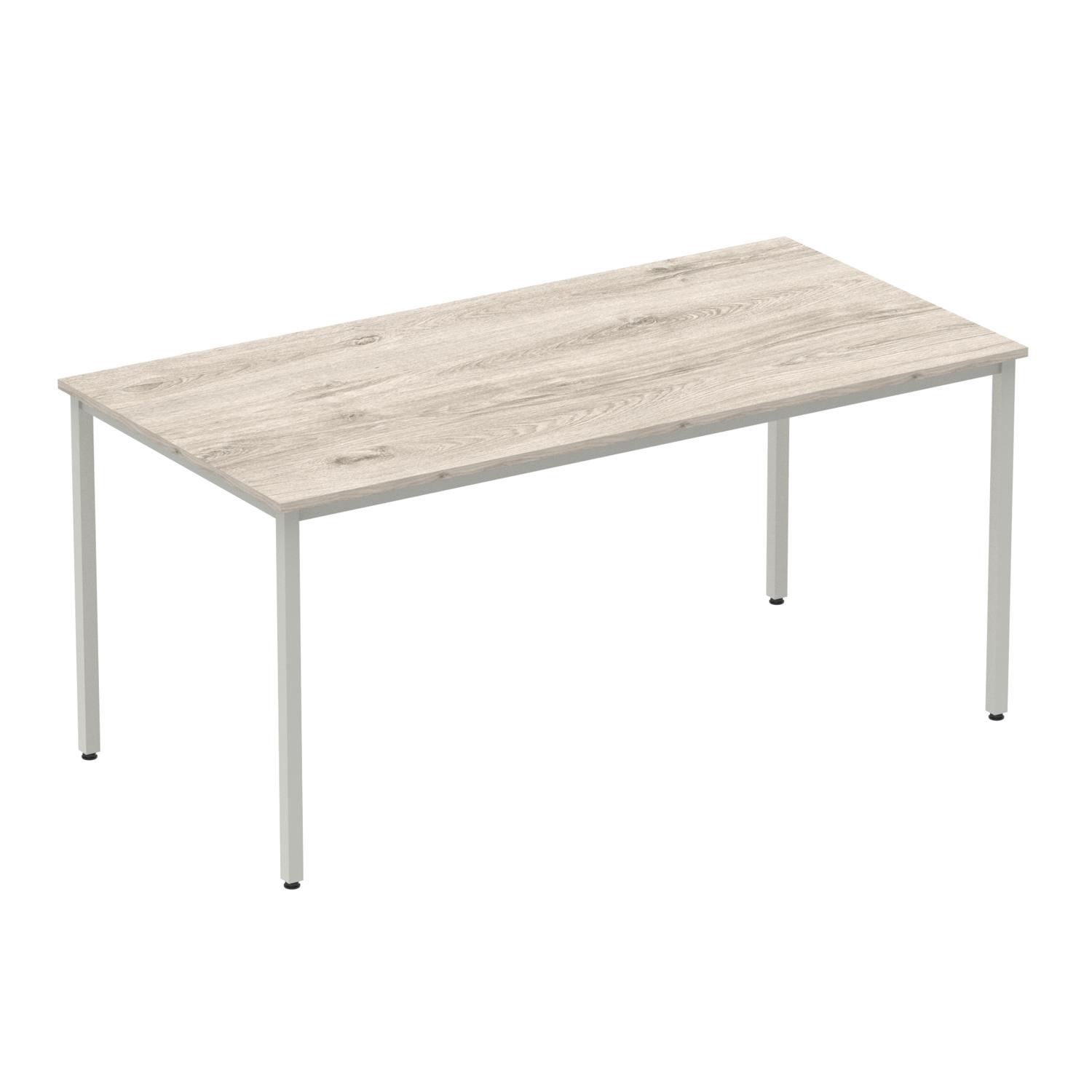 Impulse 1600mm Straight Table Grey Oak Top Silver Box Frame Leg