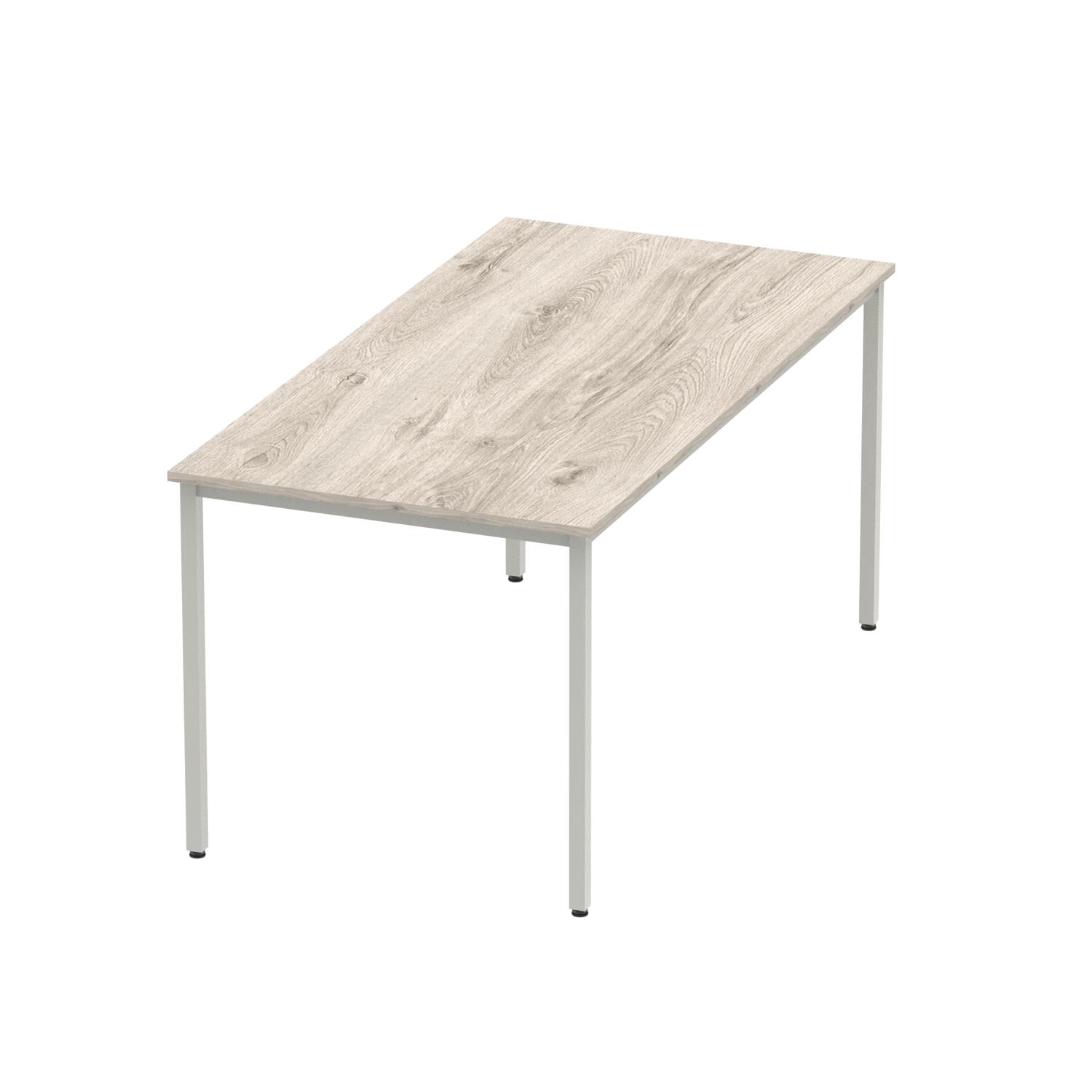 Impulse 1600mm Straight Table Grey Oak Top Silver Box Frame Leg