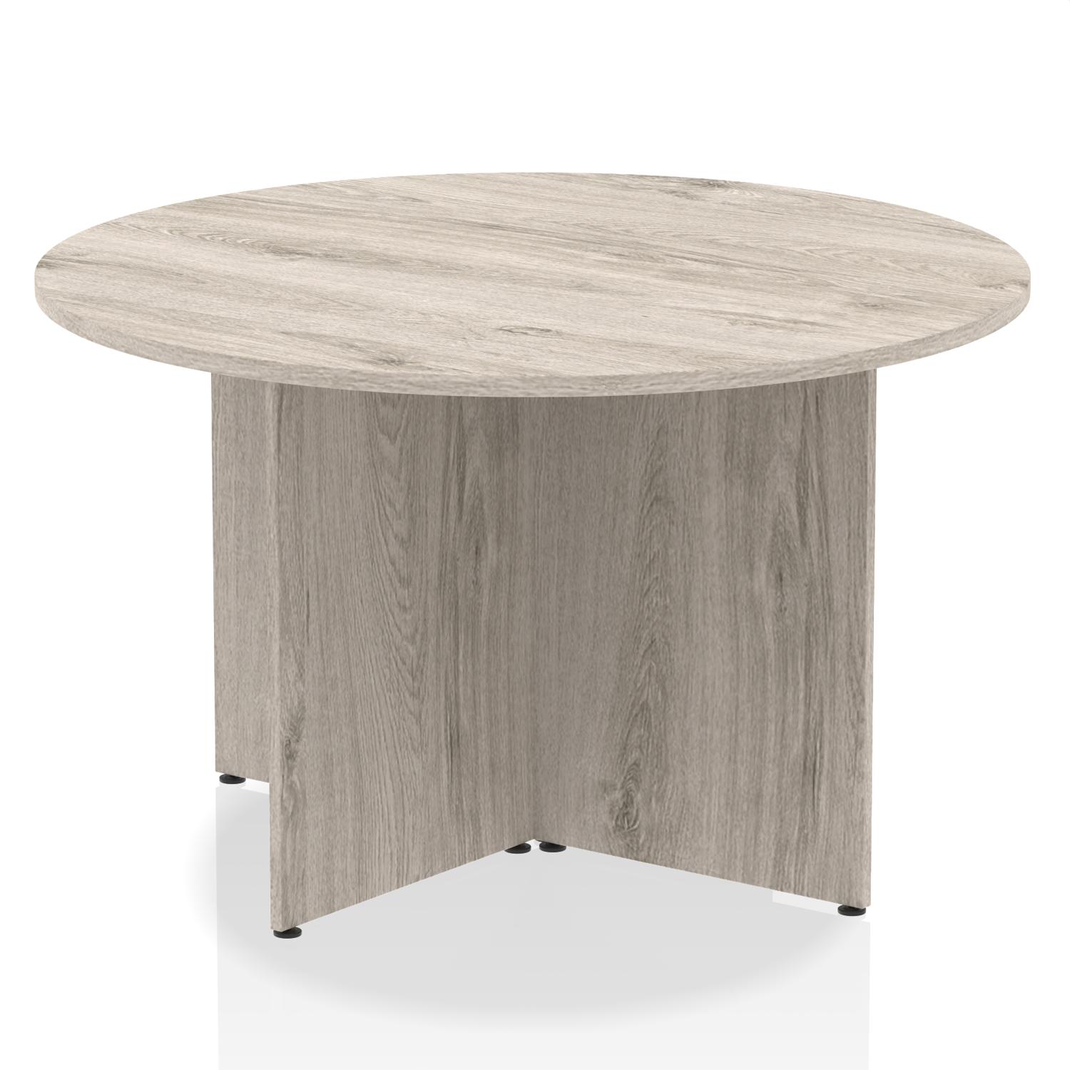 Impulse 1200mm Round Table Grey Oak Top Arrowhead Leg