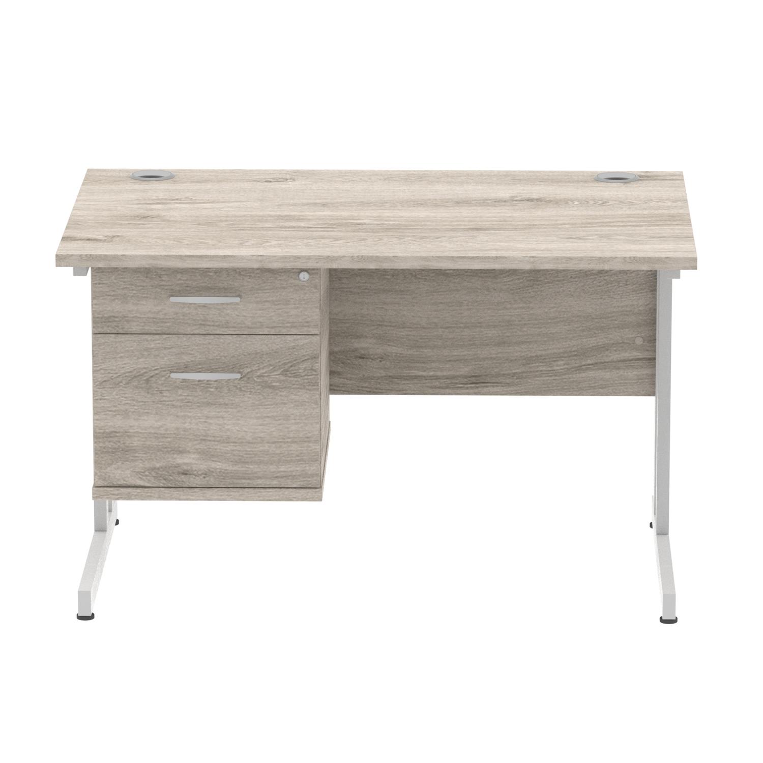 Impulse 1200 x 800mm Straight Office Desk Grey Oak Top Silver Cantilever Leg Workstation 1 x 2 Drawer Fixed Pedestal