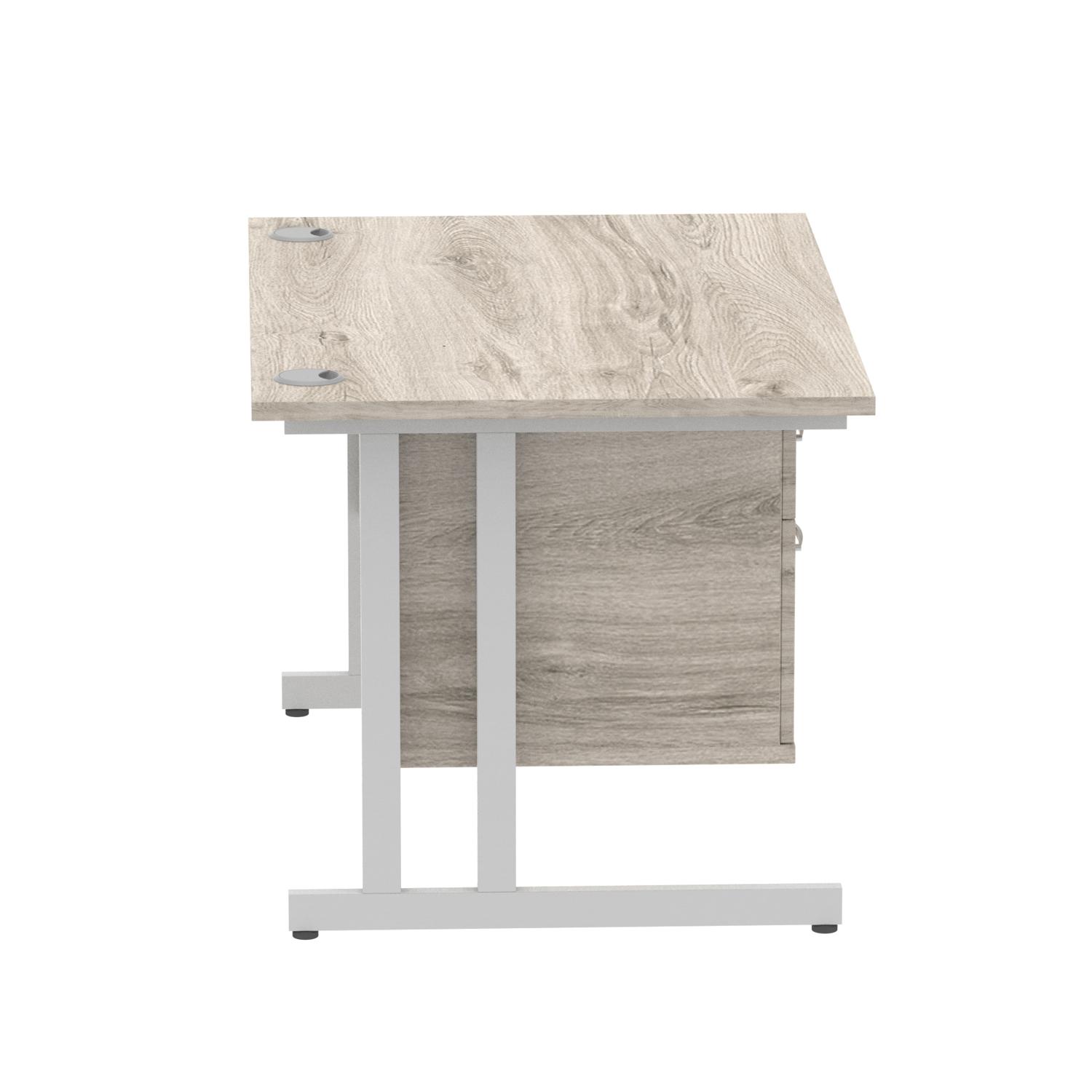 Impulse 1200 x 800mm Straight Office Desk Grey Oak Top Silver Cantilever Leg Workstation 1 x 2 Drawer Fixed Pedestal