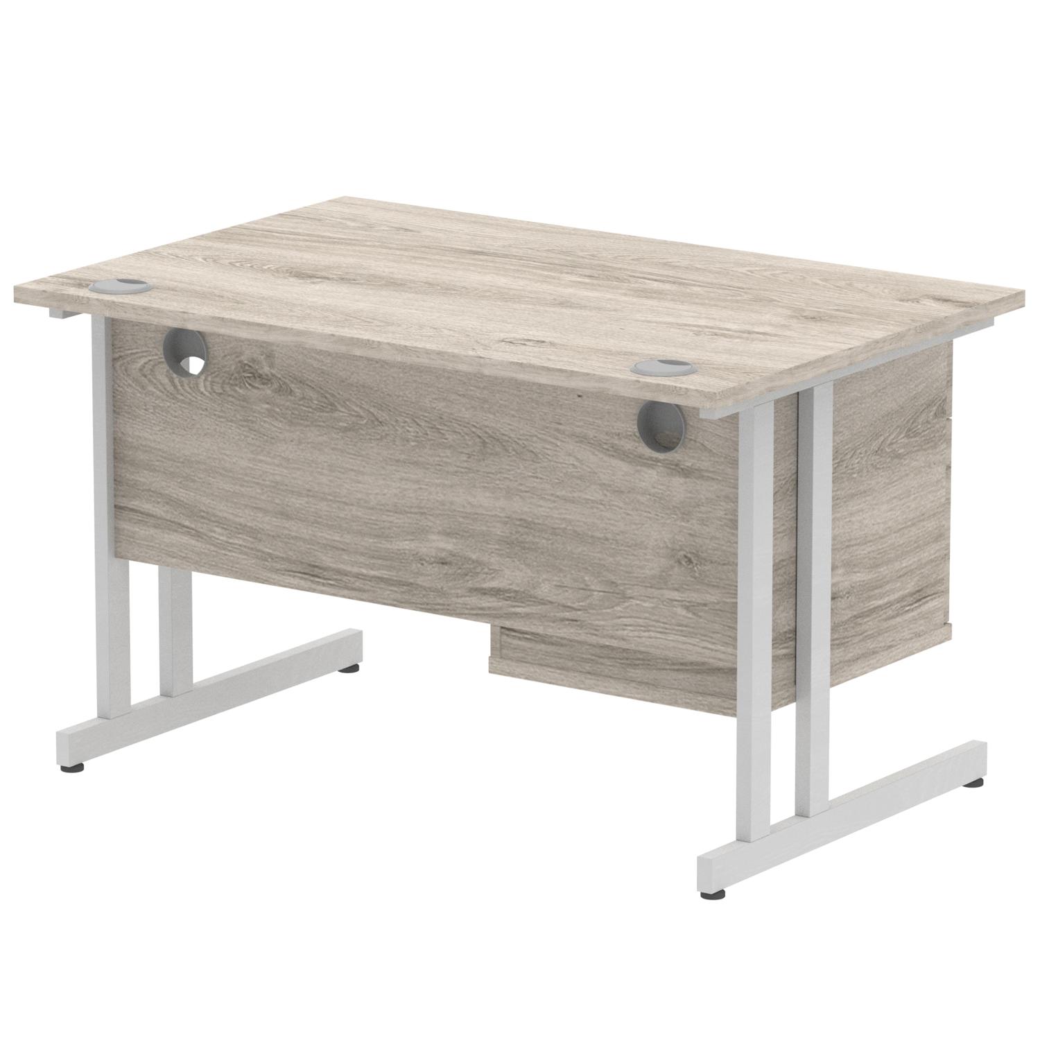 Impulse 1200 x 800mm Straight Office Desk Grey Oak Top Silver Cantilever Leg Workstation 1 x 2 Drawer Fixed Pedestal