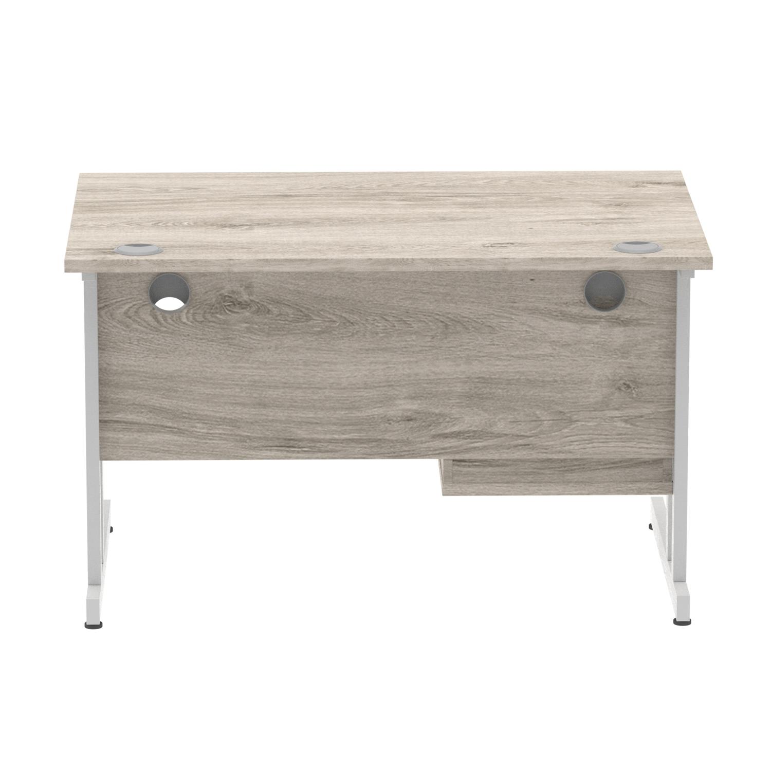 Impulse 1200 x 800mm Straight Office Desk Grey Oak Top Silver Cantilever Leg Workstation 1 x 2 Drawer Fixed Pedestal