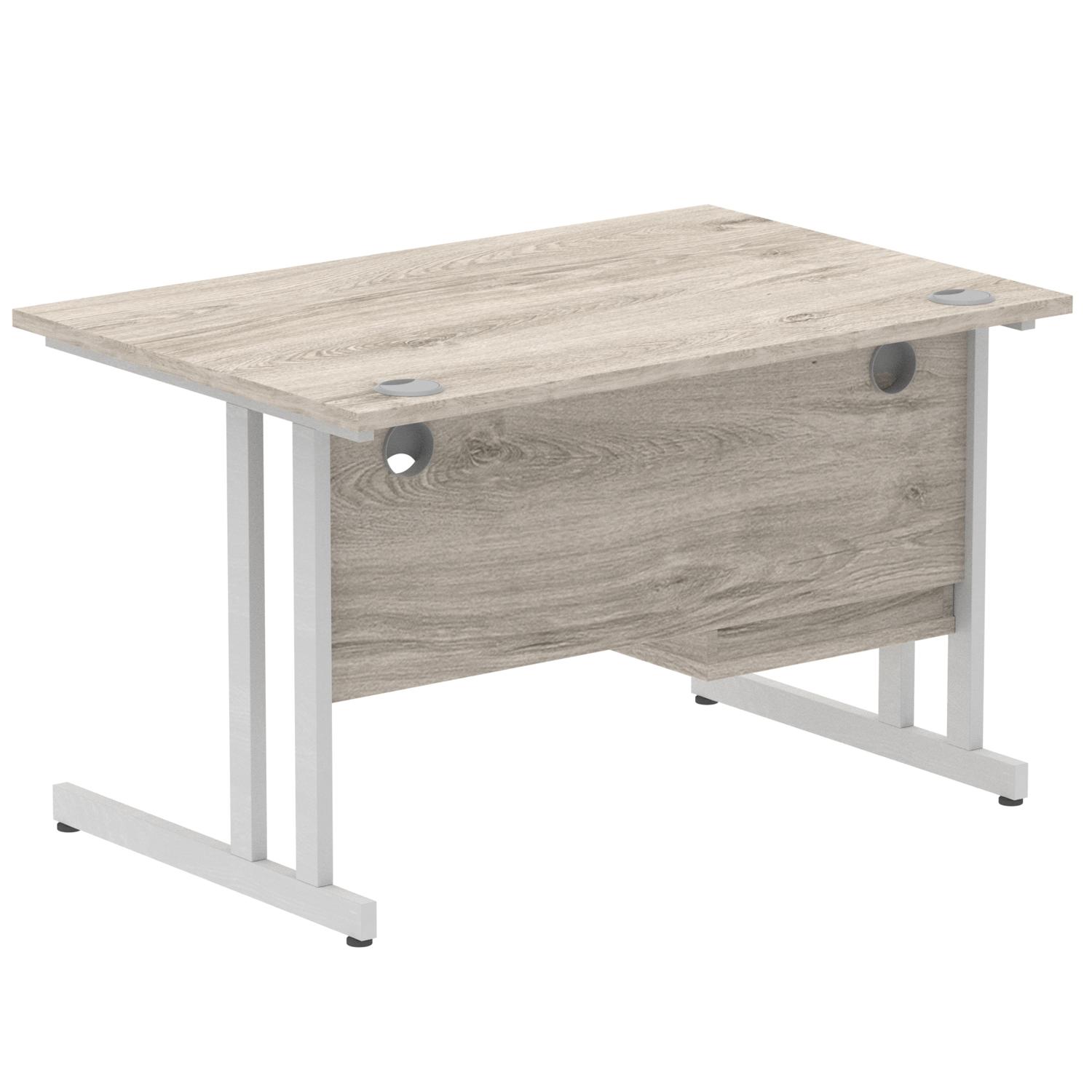 Impulse 1200 x 800mm Straight Office Desk Grey Oak Top Silver Cantilever Leg Workstation 1 x 2 Drawer Fixed Pedestal