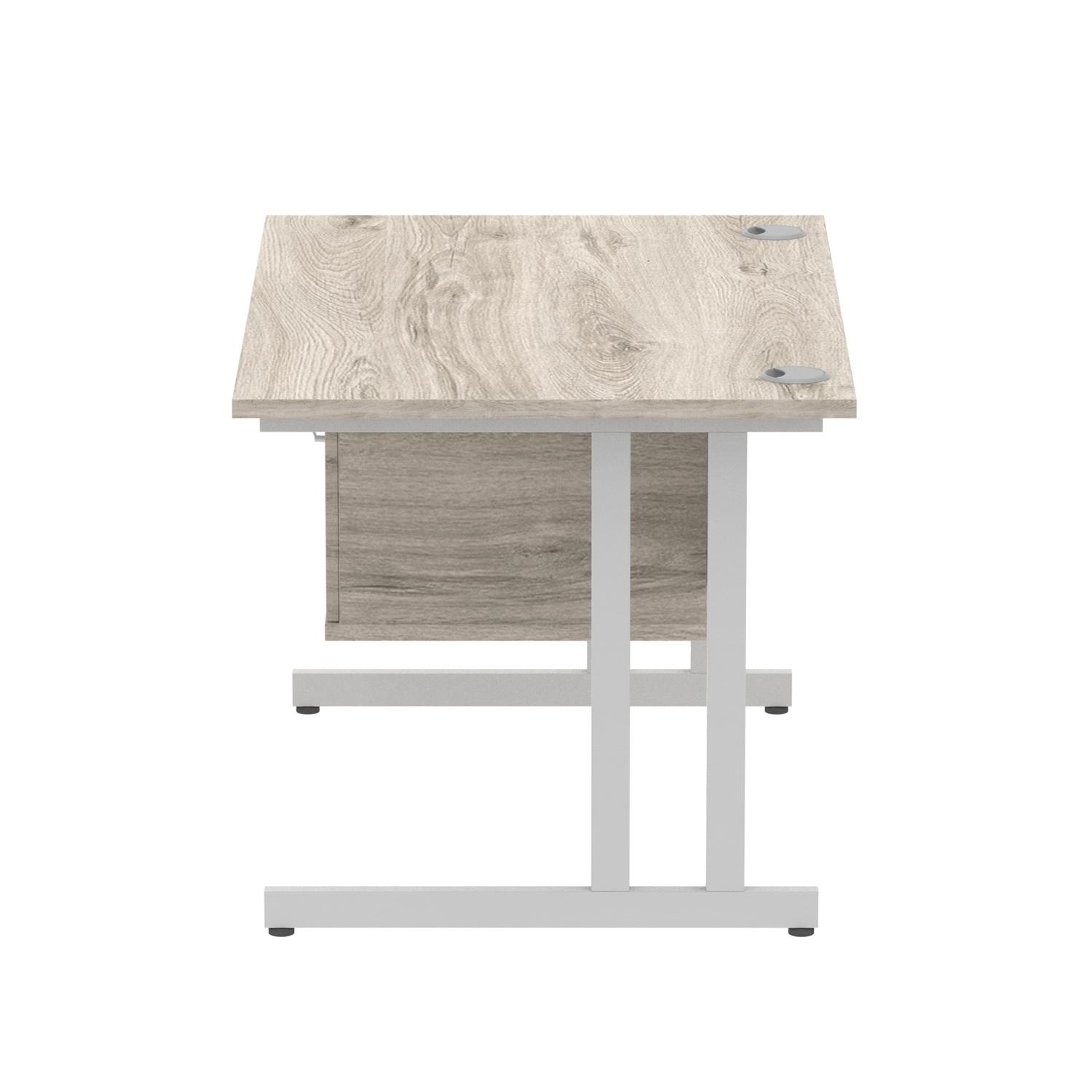 Impulse 1200 x 800mm Straight Office Desk Grey Oak Top Silver Cantilever Leg Workstation 1 x 2 Drawer Fixed Pedestal