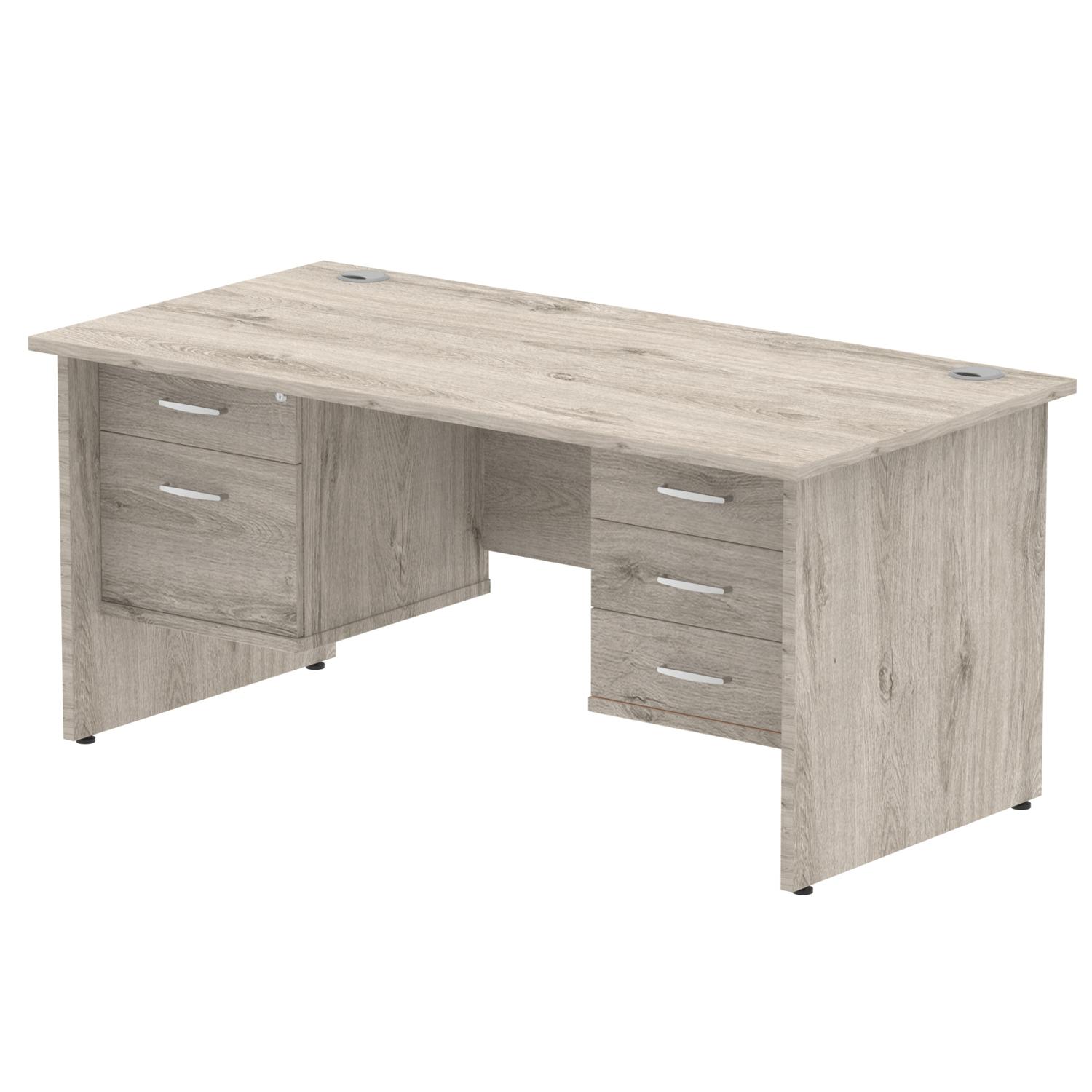 Impulse 1600 x 800mm Straight Office Desk Grey Oak Top Panel End Leg Workstation 1 x 2 Drawer 1 x 3 Drawer Fixed Pedestal